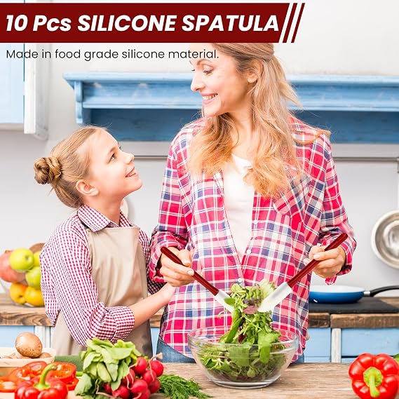 10 Pcs 10 Inch Flexible Rubber Spatulas, Silicone Spatula Set, Commercial Grade Silicone Spatulas Heat Resistant, Non Stick Soft Rubber Scraper for Kitchen Cooking Mixing Frying Spreading Baking