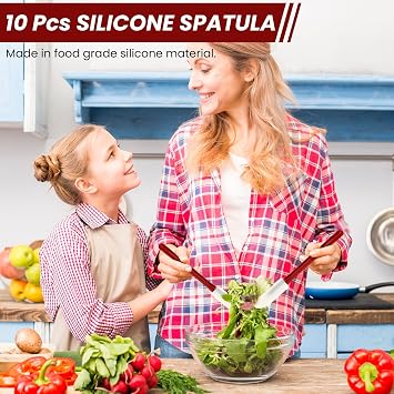 10 Pcs 10 Inch Flexible Rubber Spatulas, Silicone Spatula Set, Commercial Grade Silicone Spatulas Heat Resistant, Non Stick Soft Rubber Scraper for Kitchen Cooking Mixing Frying Spreading Baking