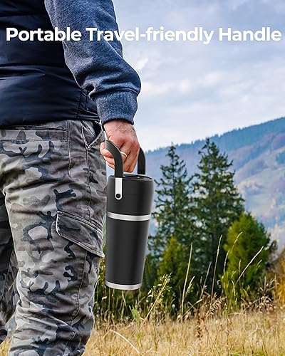 Miniatura 8 de Batidora portátil con vaso aislante, licuadora personal para batidos, motor de alto par de 11.1V, pantalla LED, taza de acero inoxidable, mantiene