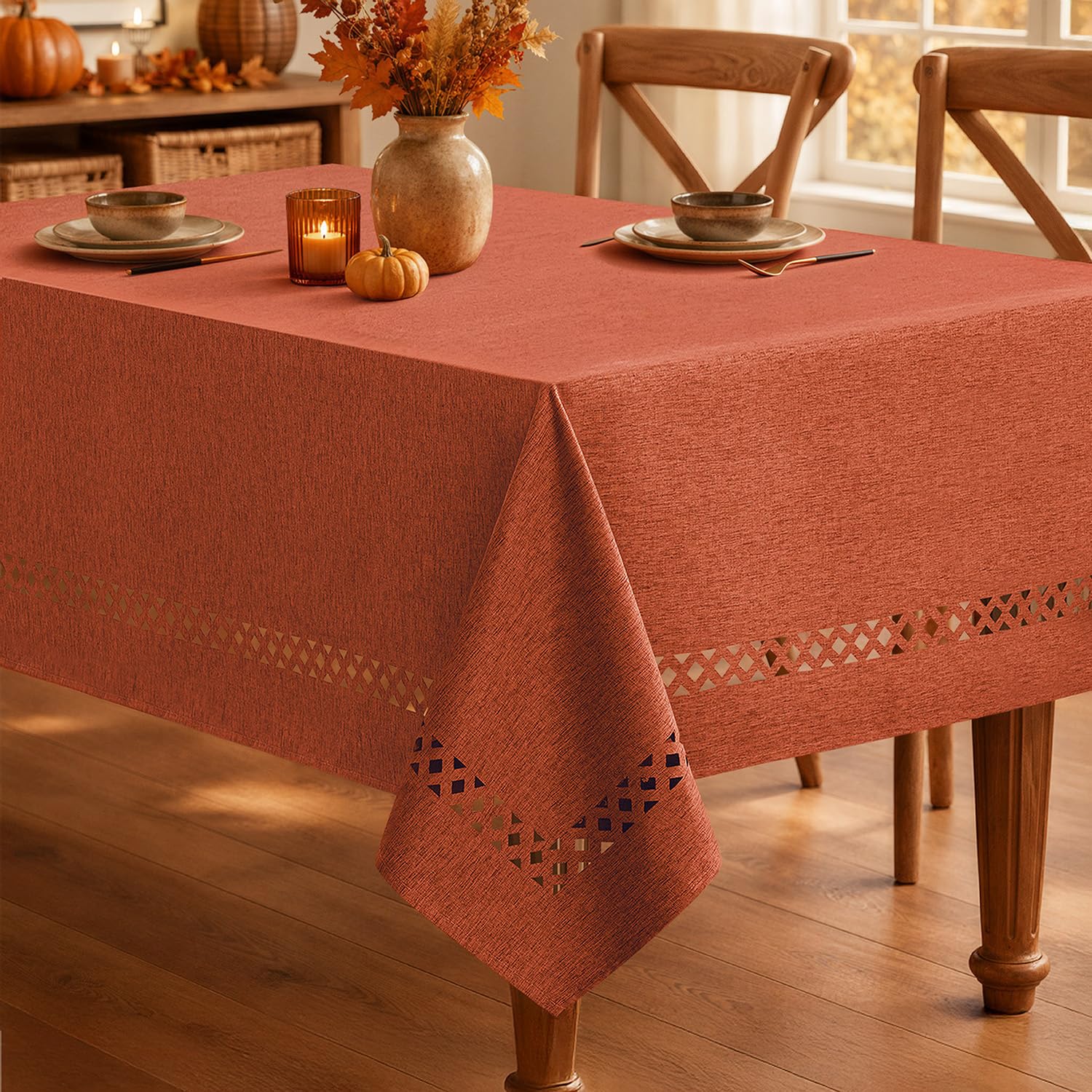 MIULEE Burnt Orange Cutout Tablecloth