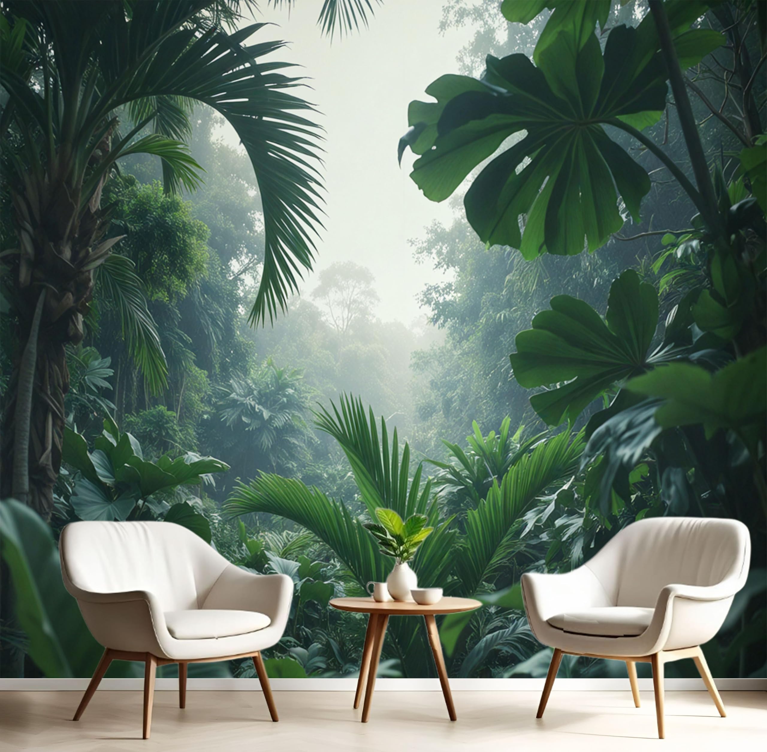 Papier peint panoramique forêt tropicale vert foncé lavable