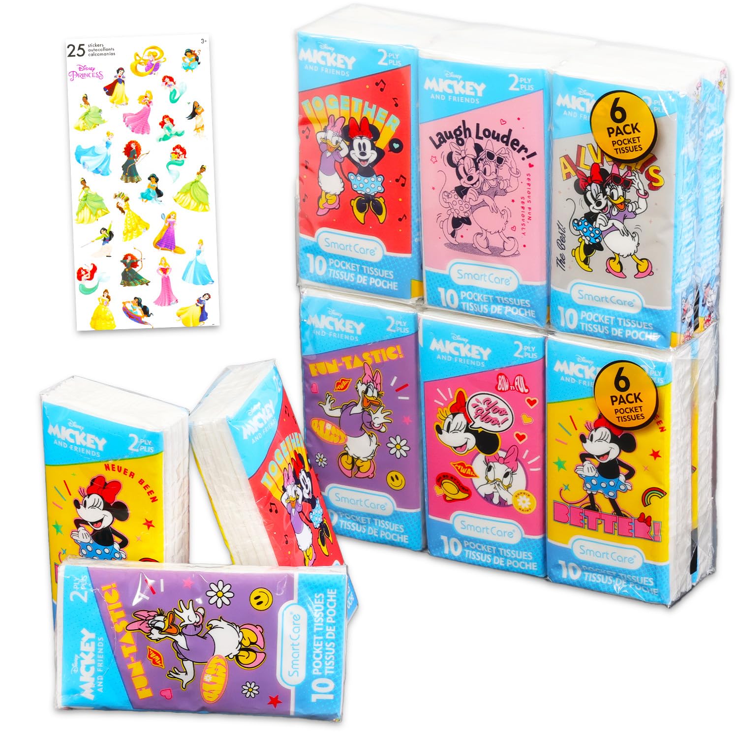 Minnie Mouse Pocket Size Facial Tissue Set - 12 Packs of 10 Sheets (120 Tissues) & Stickers | Disney Disposal for Travel, School, Classroom