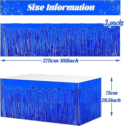 Miniatura 2 de Faldas de mesa de oropel con flecos metálicos de 9 pies x 29.5 pulgadas para mesas rectangulares, cortinas de fondo de oropel, suministros de