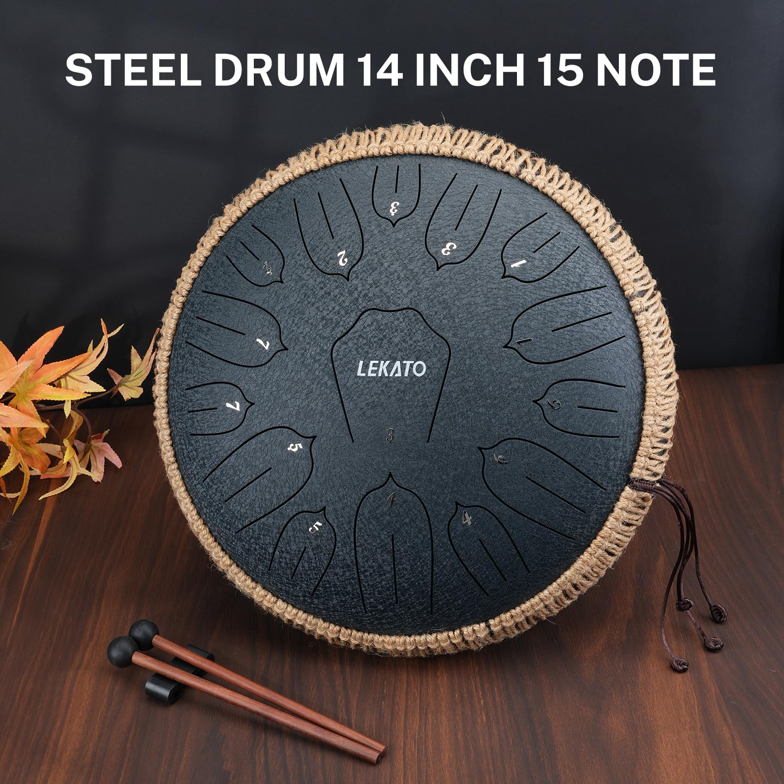 LEKATO Tambor de lengua de acero de 14 pulgadas, 15 notas, tambor de aleación de acero, llave C, para principiantes/profesional, tambor zen de percusión para meditación, yoga, educación musical, el