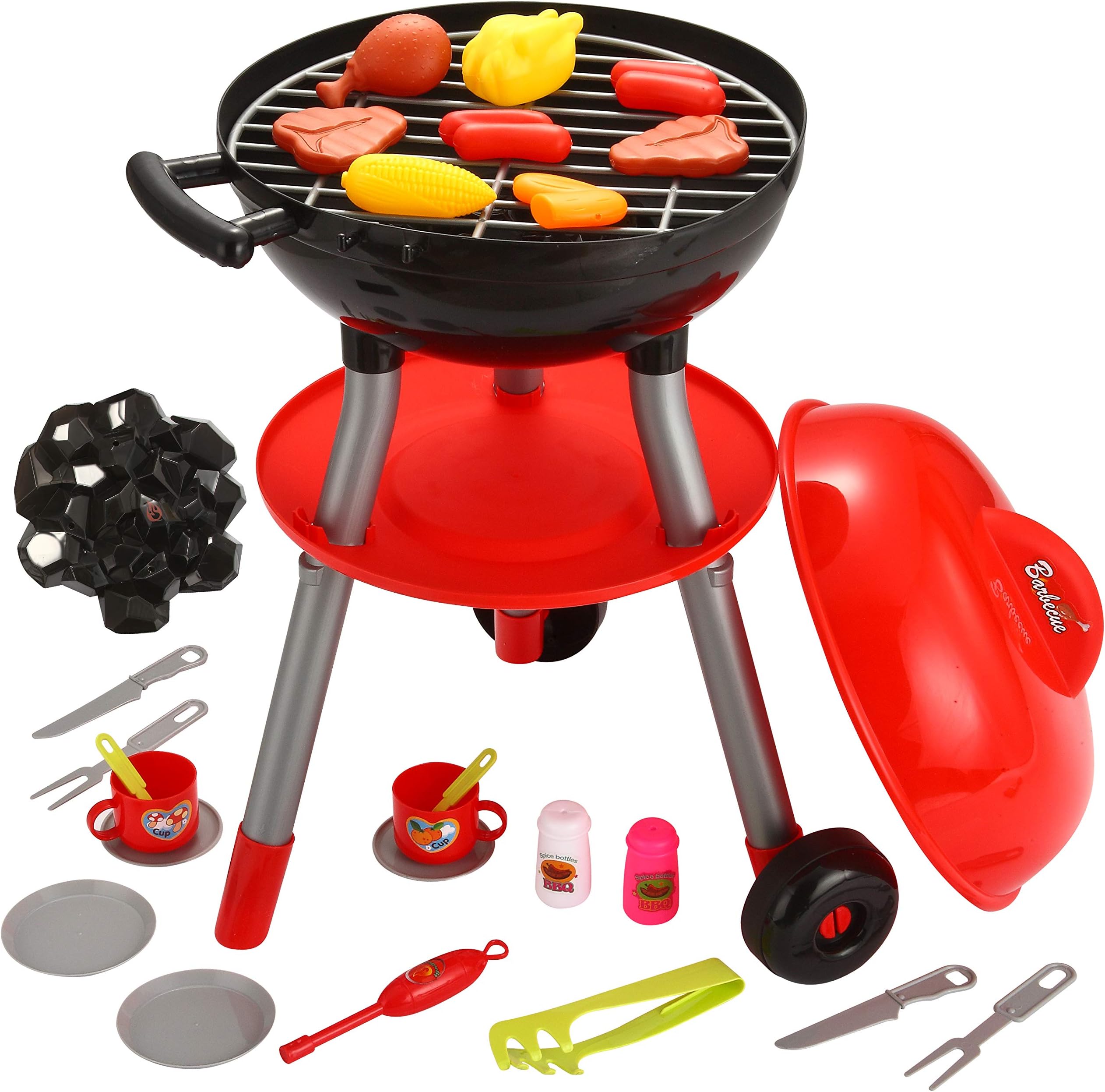 24 PCS Little Chef Barbecue BBQ Cooking Kitchen Toy Interactive Grill Play Food Cooking Playset for Kids Kitchen Pretend and Play