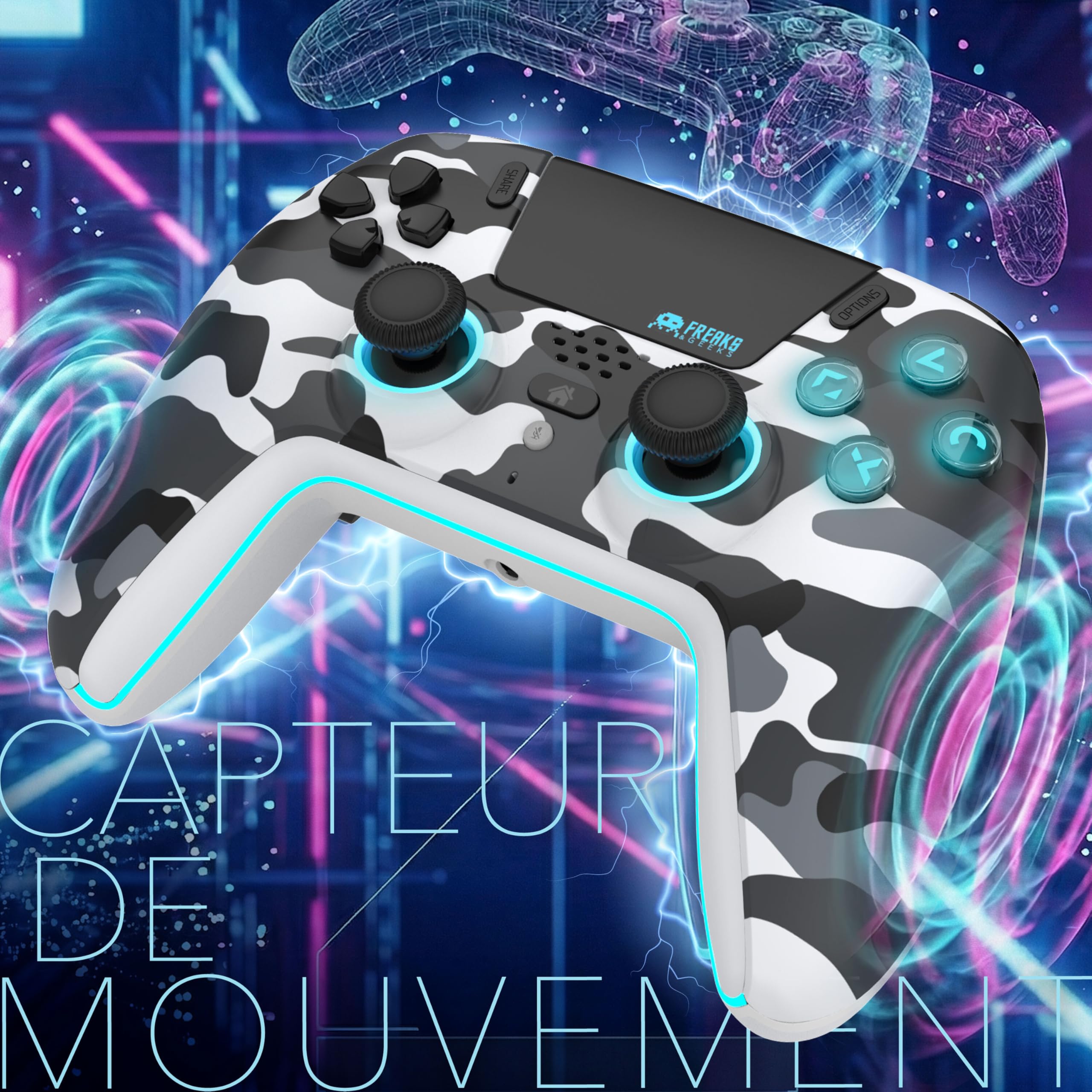 Freaks and Geeks-Manette Bluetooth pour PS5 LED Hall Effect - White Camo