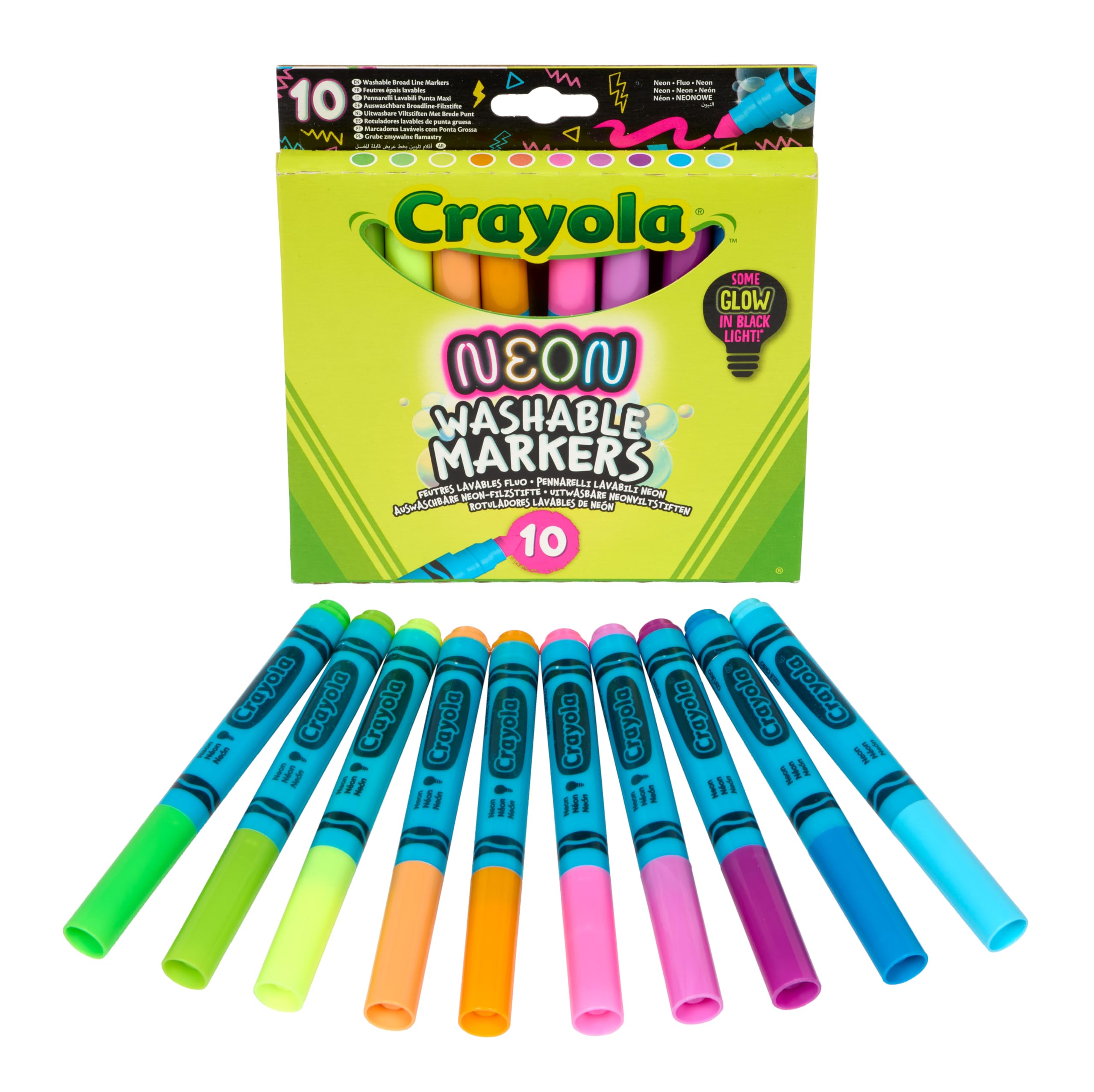 Crayola - Flamastry NEONOWE, zestaw 10 lśniących kolorów, dla dzieci od lat 3, do kreatywnych prac plastycznych, 58-8746