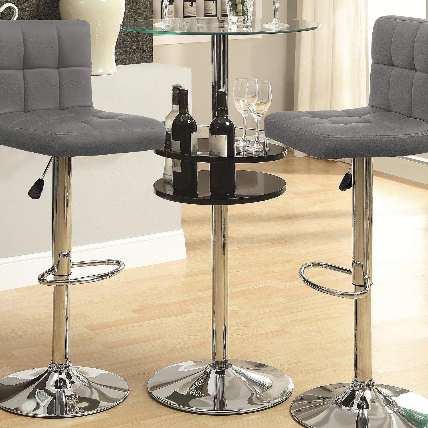 Buy Kaimeng Bar Stools Modern Square Counter Height Barstool 22 To 33 Pu Leather Swivel Adjustable Stool With Back Set Of 2 For Kitchen Dining Grey Online In Indonesia B07q5dbgcr