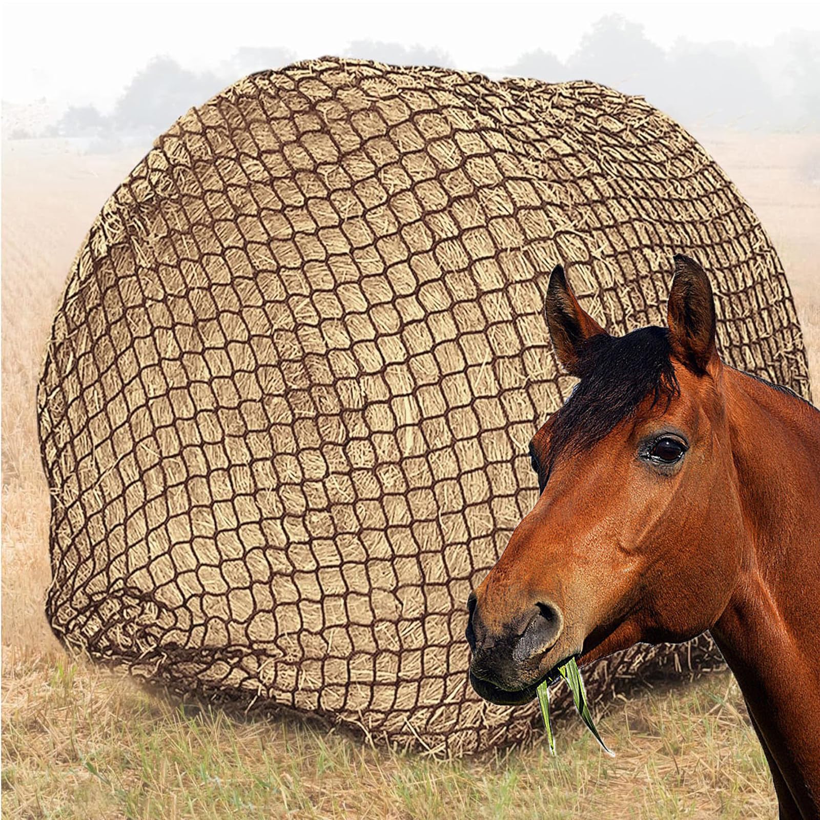 Red de heno de alimentación Lenta para Caballos, Red de alimentación para Caballos súper Estable, Bolsa de alimentación Ecuestre de Malla Grande sin Nudos de 1,5 Pulgadas,3XL