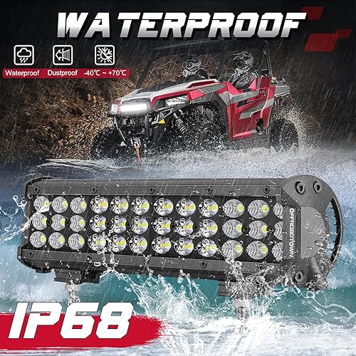 Miniatura 4 de OFFROADTOWN Barra de luz LED de 12 pulgadas, triple fila de luces todoterreno, barra LED negra, 108 W, combo de luz de conducción antiniebla con