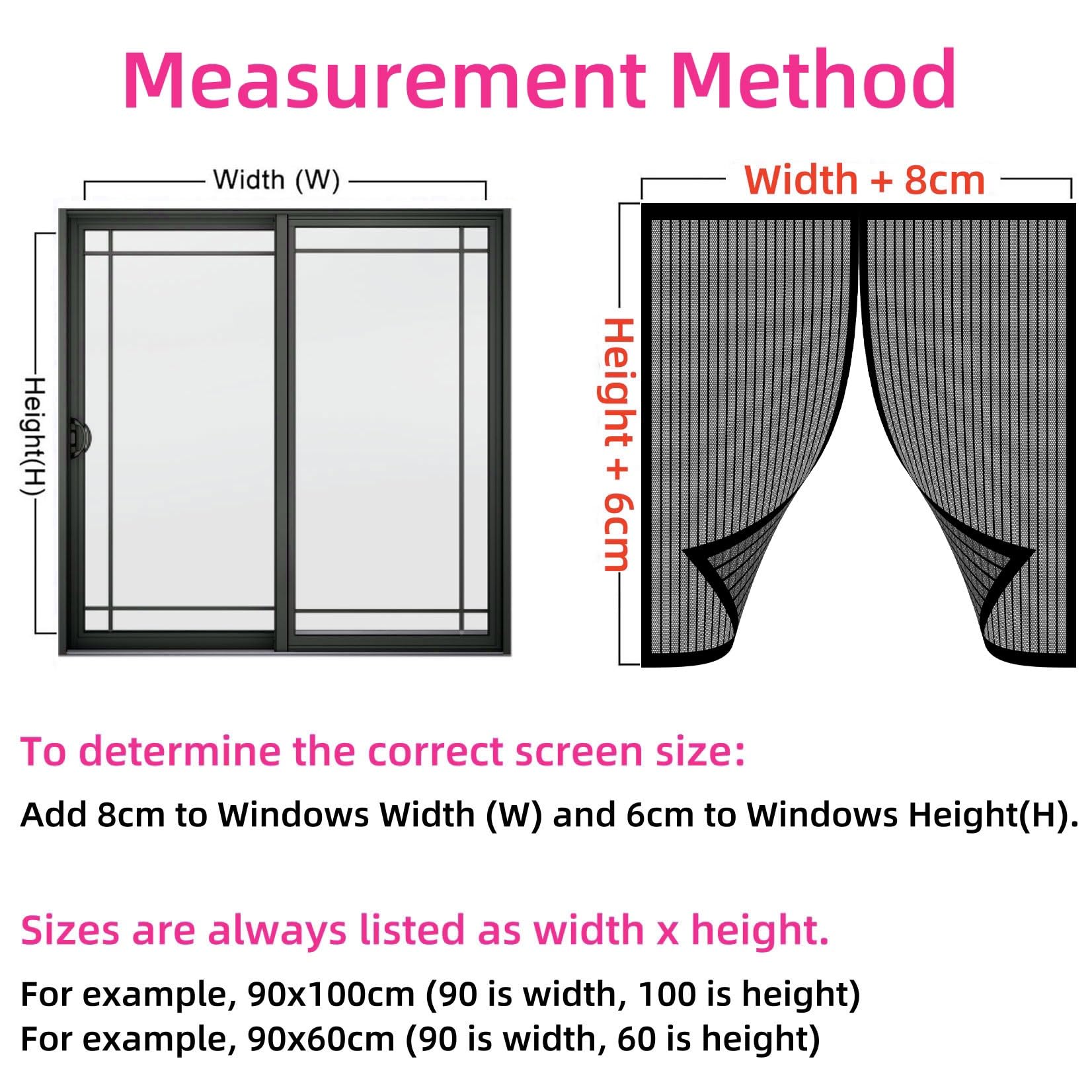 Magnet Fliegengitter Fenster 146 x 205 cm (Anpassbar) Extra Starke Magnete Magnet-Verschluss Insektenschutz Fliegengitter mit Selbstklebendes Klettband für Balkontür Terrassentür, Schwarz
