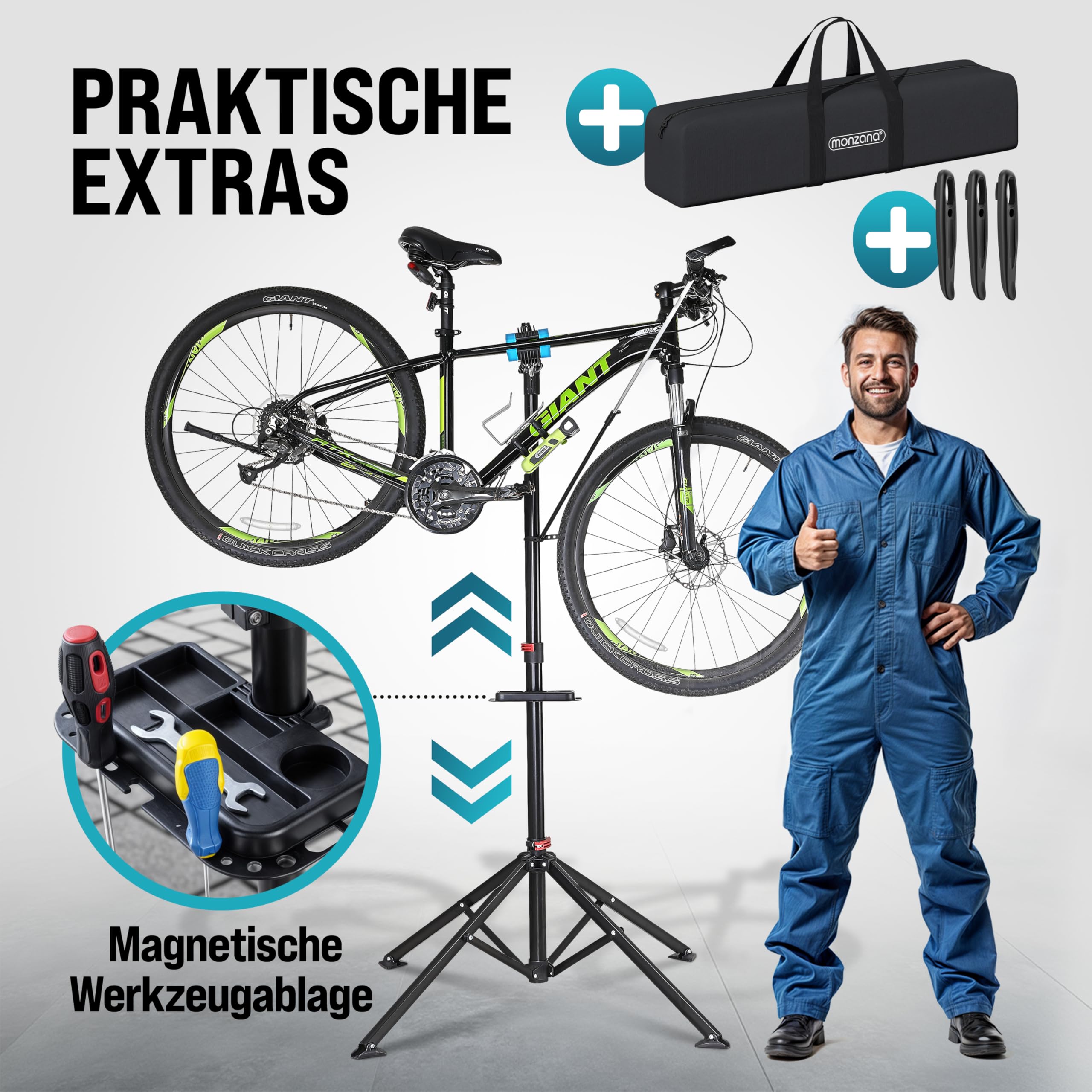 Support De Réparation Vélo Pliable, Avec étagère à Outils Pivotante, Charge 30kg