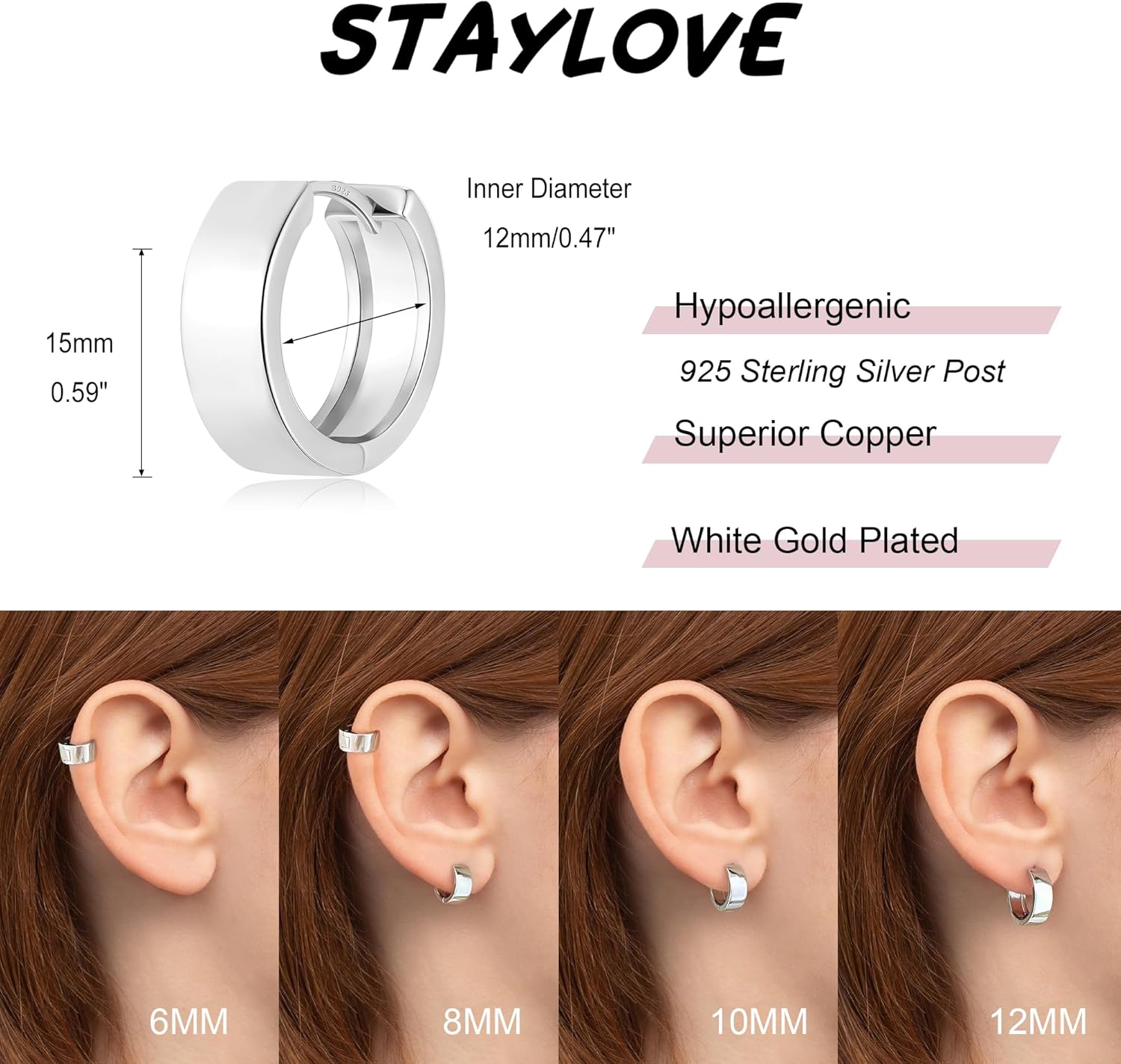 Small Huggie Earrings for Women 14K Gold Plated Chunky Hoops 925 Sterling Silver Post Mini Cartilage Wide Thick Hoop Earrings - Image 5