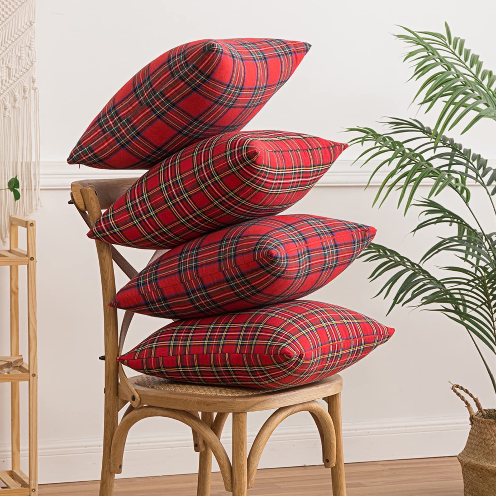 1 pezzo/2 pezzi Federe per cuscini natalizi in tartan rosso 45x45 cm