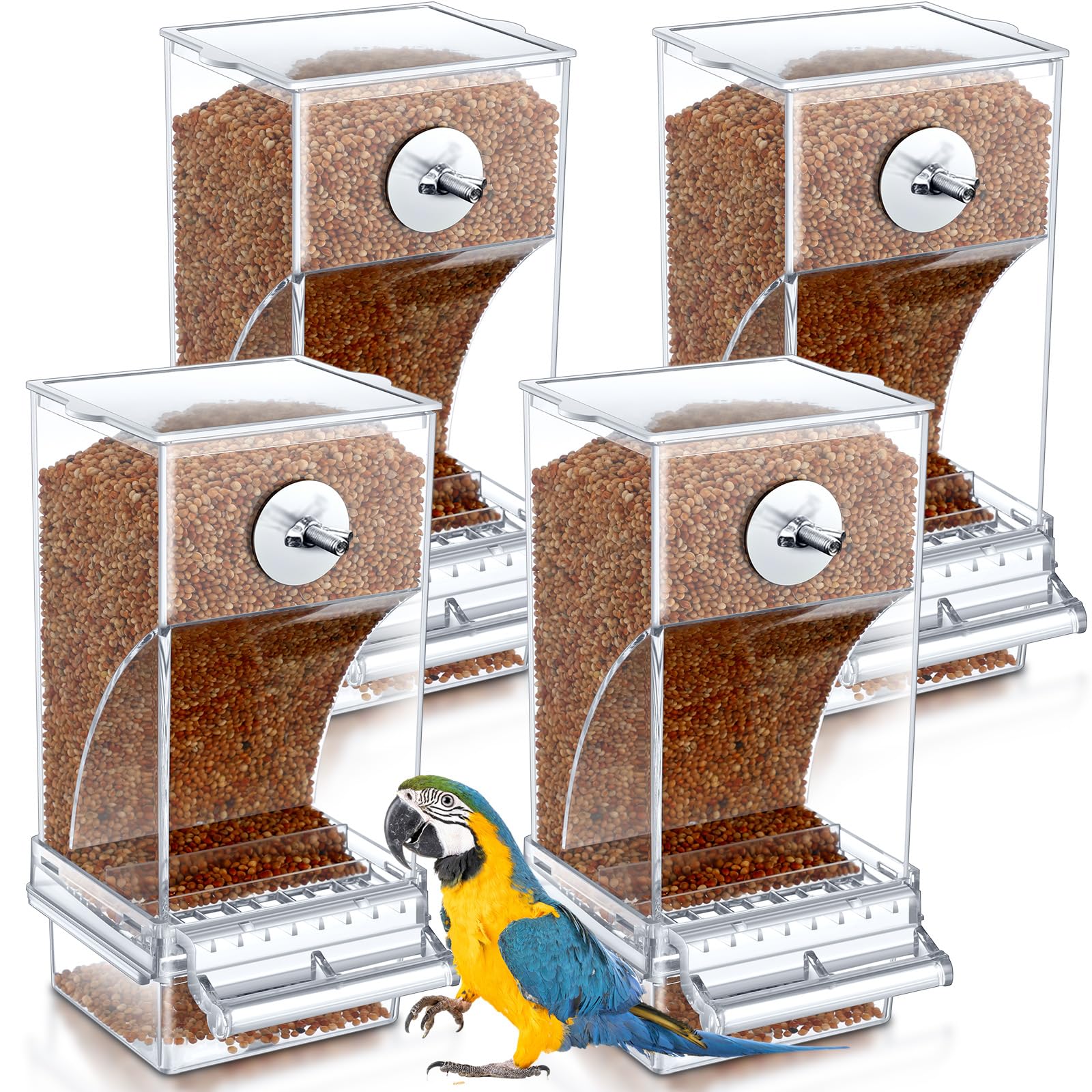 Yaomiao 4 Pcs No Mess Small Bird Feeders Automatic Parakeet Water Dispenser Clear Quail Feeder and Watered Cage Accessories for Small and Medium