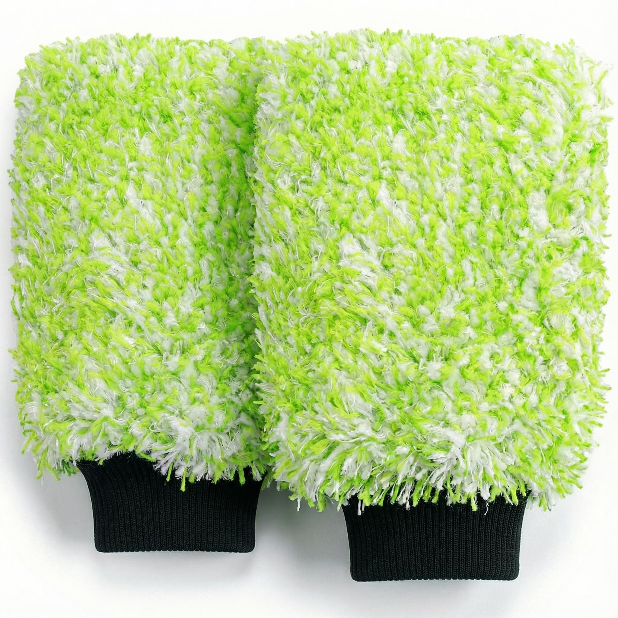 TAKAVU New Car Wash Mitt, 2 Pack Premium Cyclone Microfiber Washing Gloves, Holds Tons of Sudsy Water for Effective Washing, Machine Washable, Lint Free, Scratch Free (Green & White)