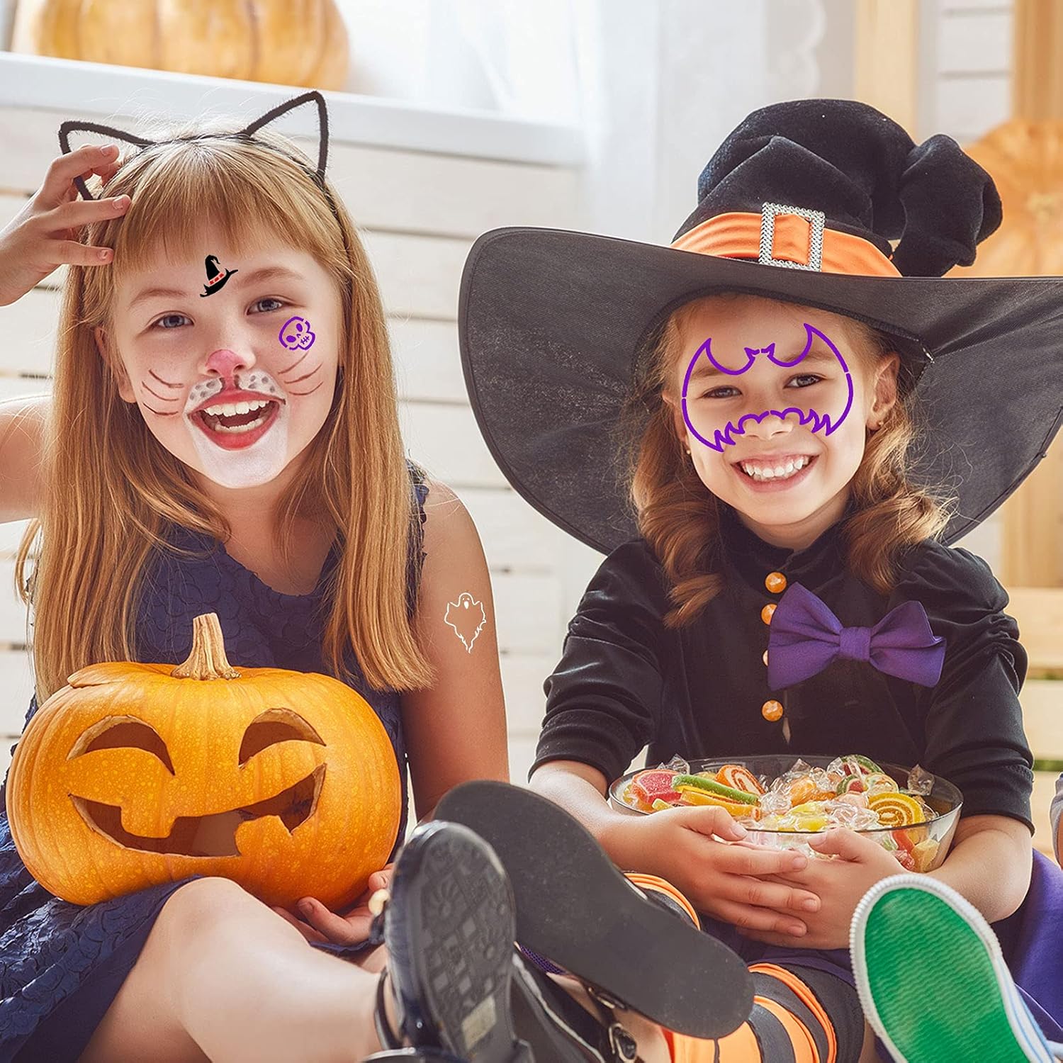 Containlol 40 Pcs Halloween Face Paint Stencils Face Painting Kit Include 30 Pumpkin Paint Stencils Masquerade Painting Stencil Bat Face Stencils 10 Paint Brushes for Face Drawing Makeup Holiday Party - Image 5