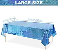 Vista 2 de Paquete de 4 manteles de plástico iridiscente brillantes desechables láser rectangulares, cubiertas de mesa, mantel de papel holográfico