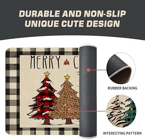 Miniatura 6 de Ideasonna Tapete de puerta de Navidad para interiores y exteriores, tapete rojo de Navidad para puerta delantera, tapete de invierno y Navidad,