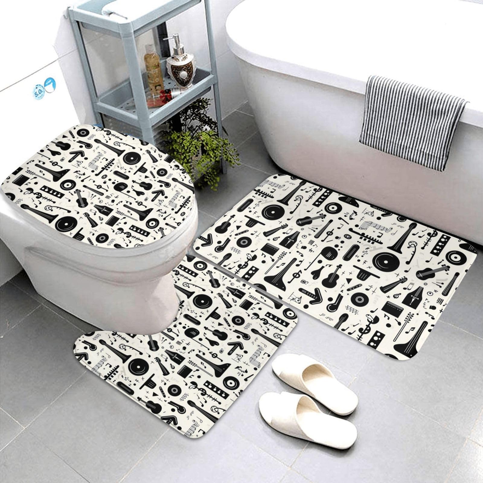 Tapis de salle de bain doux fini le carrelage froid ensemble noir