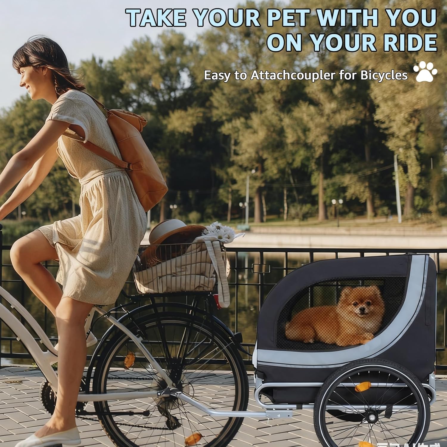 Heavy Duty Dog Bike Trailer for Large Dogs, 132 lbs Pet Bicycle Carrier with Easy Folding Frame, Quick Release Wheel & Universal Coupler, Includes Safety Reflector, Flag and Internal Leash