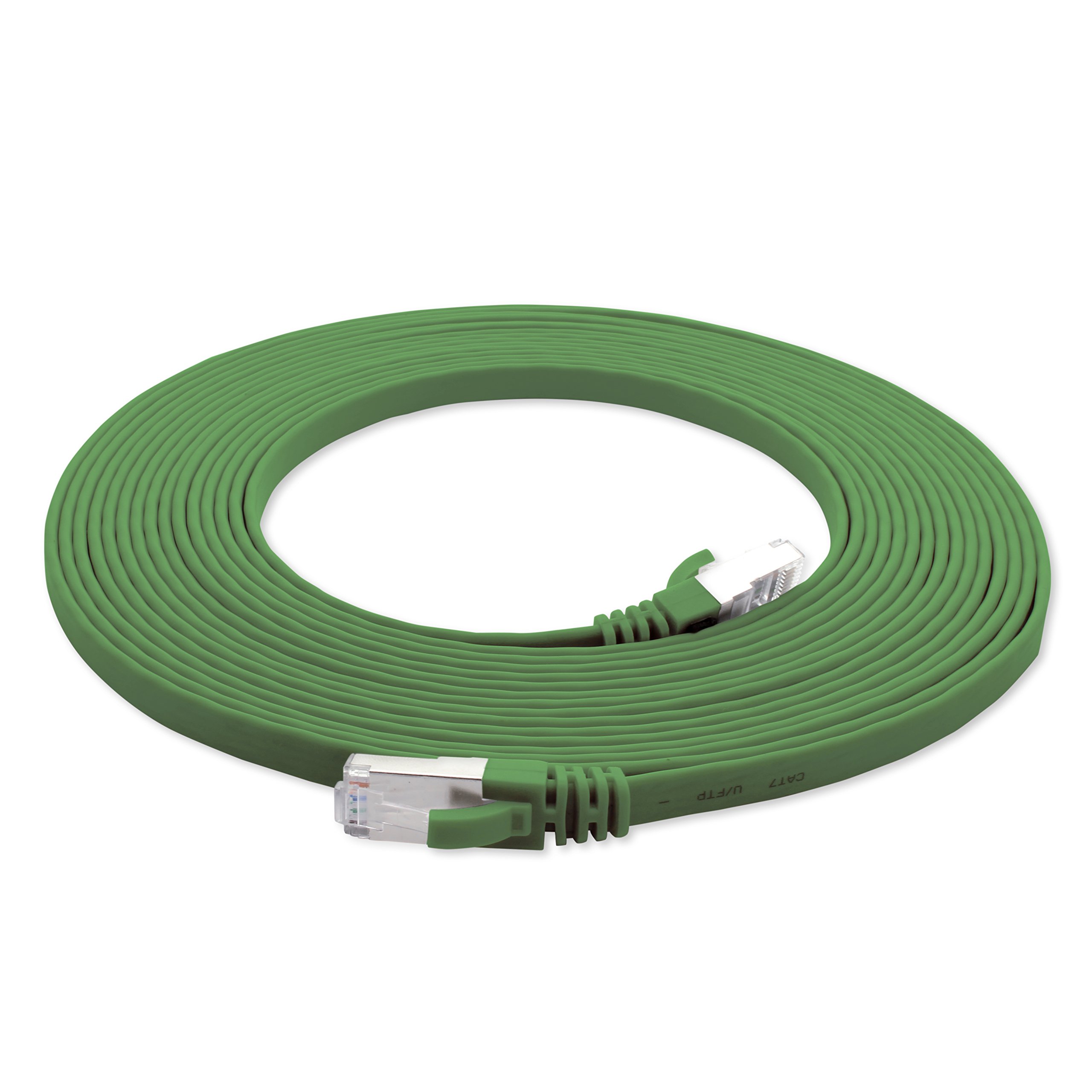1aTTack.de 3,0 m - grün - 1 Stück Cat7 Flachkabel Netzwerkkabel Cat 7 Rohkabel Gigabit Lan (10Gbit/s) Flachbandkabel Verlegekabel Patchkabel Flach Slim Rj 45 Stecker Cat6a