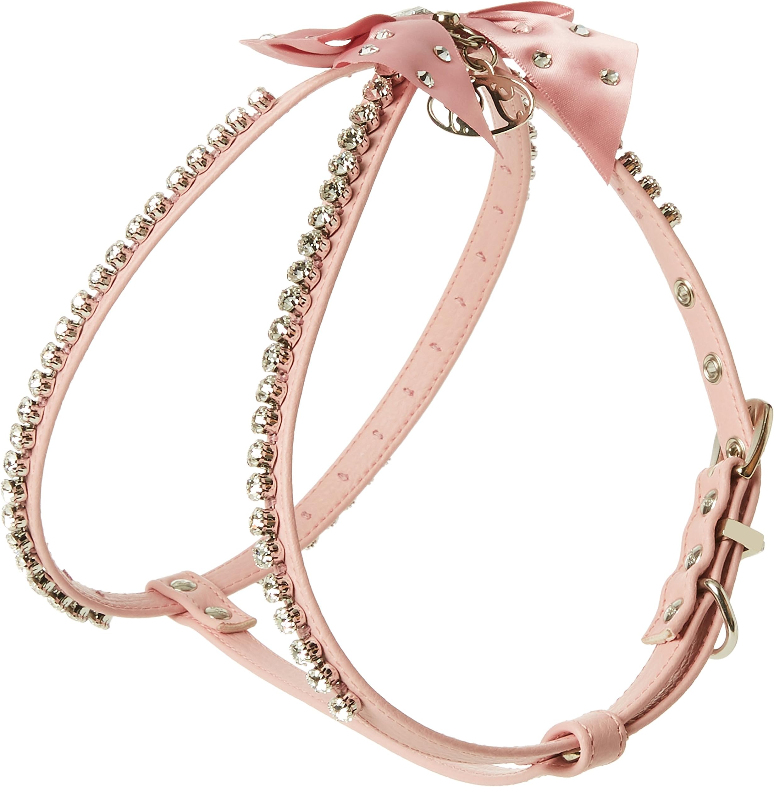 Trilly tutti Brilli Nadia Dog's Harness with Swarovski Decorated Bow and Chain, Small, Pink