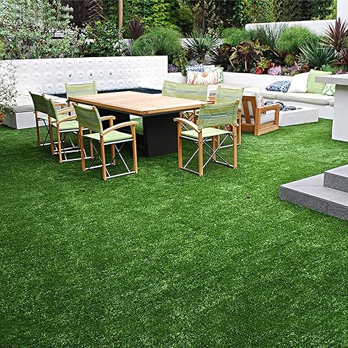 Miniatura 7 de Alfombra de césped artificial sintético para exteriores, césped sintético para patio, 0.4 pulgadas, altura del pelo 7 x 12 pies, alfombra de césped