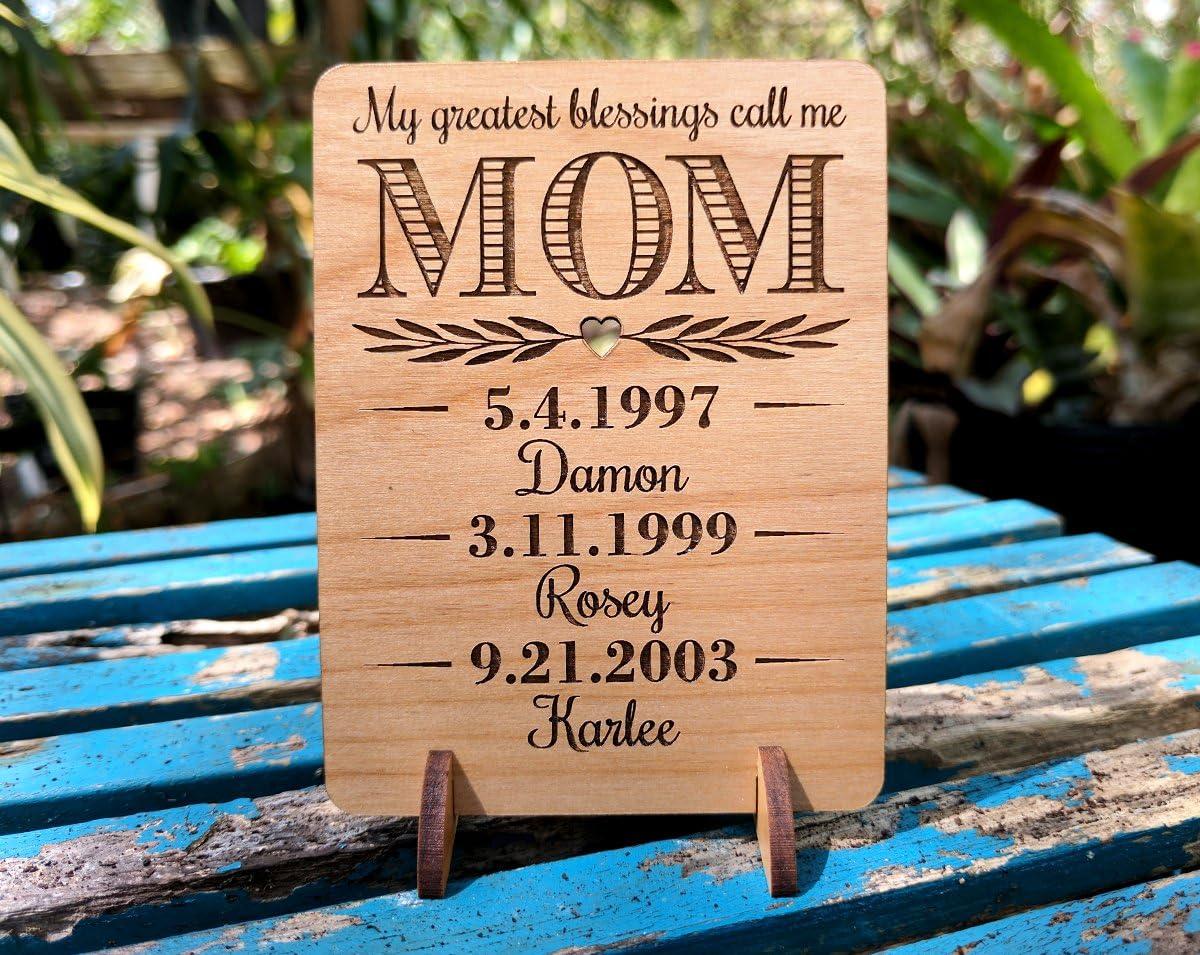 Unique Mom Greeting Card Personalized Mothers Day Gift Mom Card for Birthday Christmas Mother of the Bride Thank You Cards Handmade Display Alder Wood Card (Mom)
