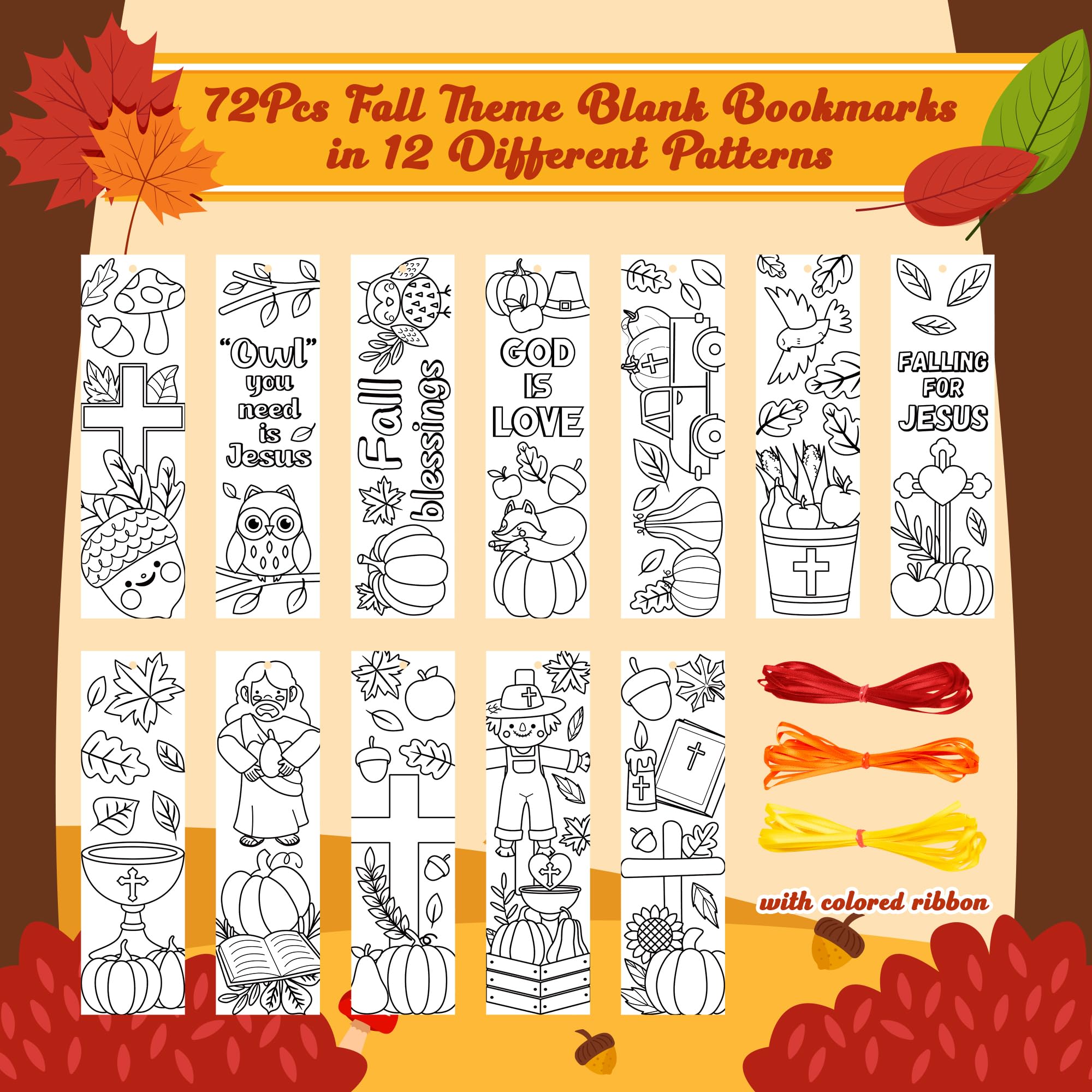 Snapklik.com : 75Pcs Fall Color Your Own Bookmarks For Kids Religious ...