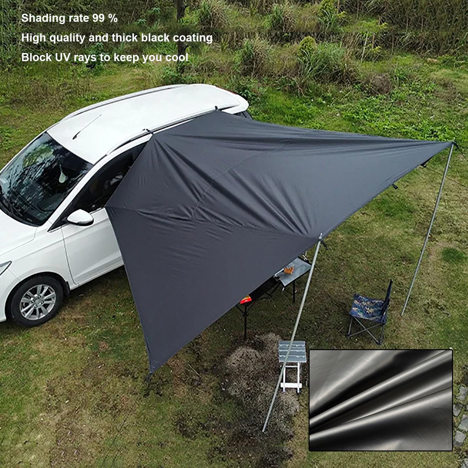 SUV-Hecktür-Zelt - 200x300cm, Schwarz Universelles Camping-Auto-Markise, Sonnensegel Wohnwagen Wasserdicht 8000mm & UPF 50+,Tragbares Heckklappenzelt, Auto Camping Ausrüstung