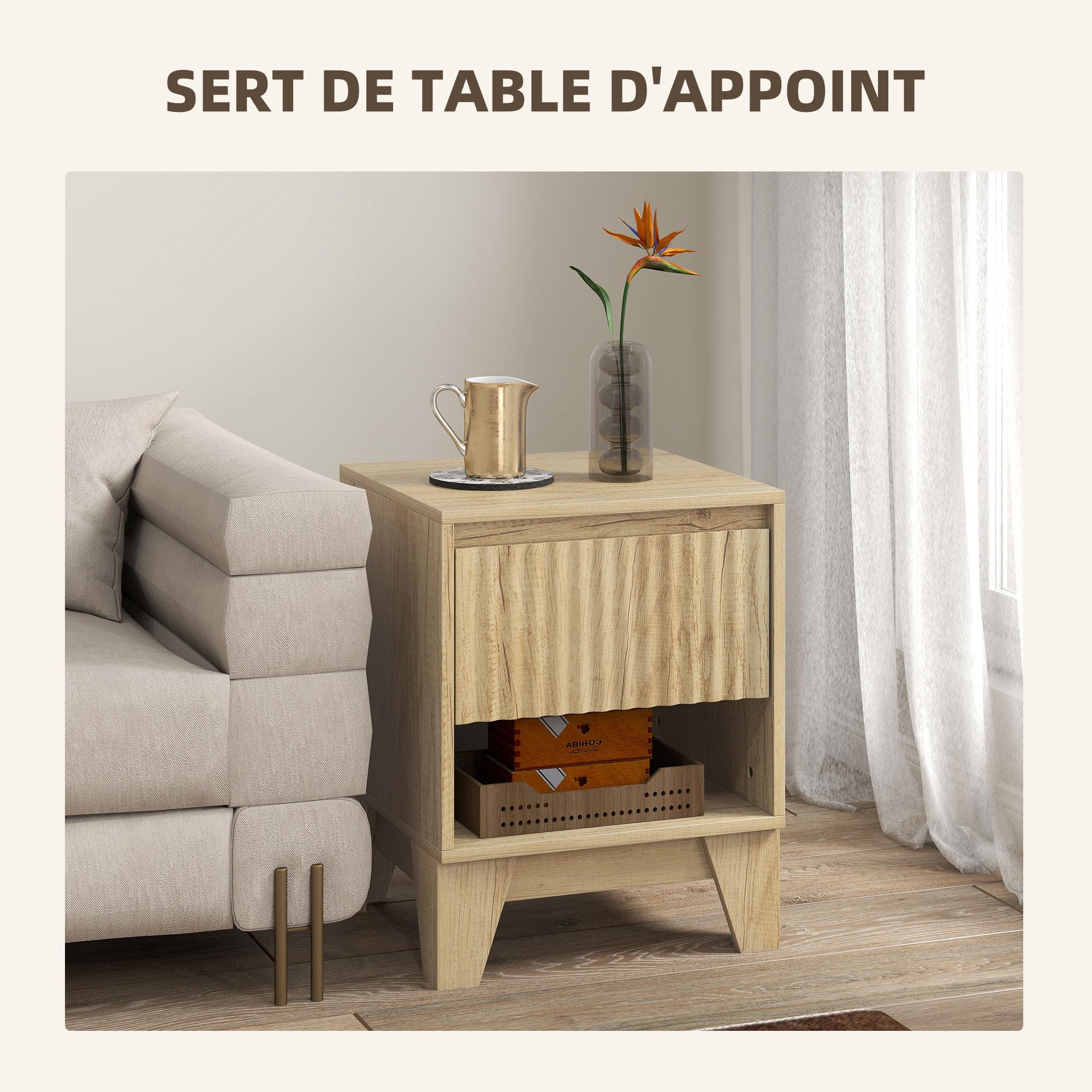 HOMCOM Lot de 2 Tables de Chevet étroites Table de Nuit Bois Naturel