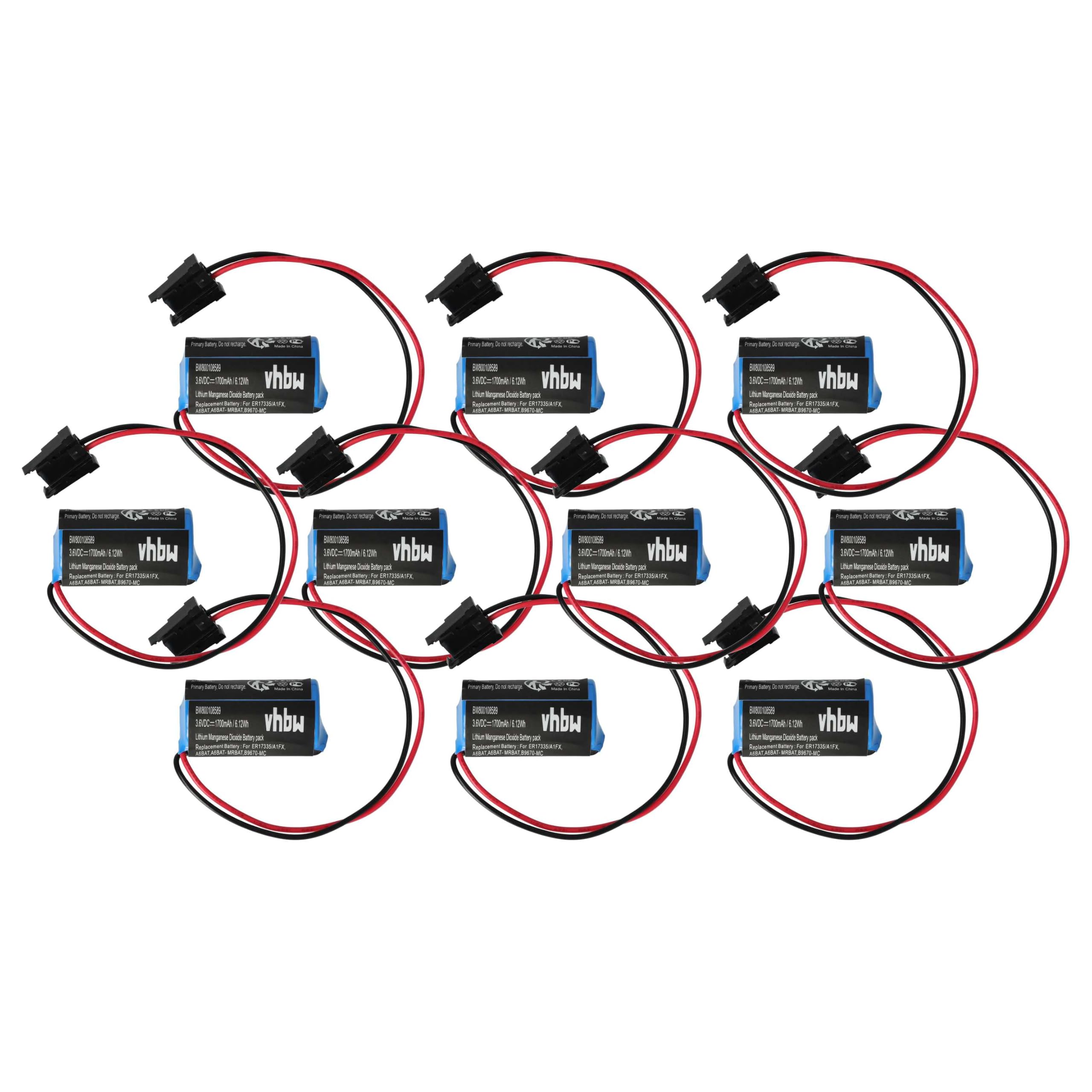 vhbw 10 x bateria zastępuje Mitsubishi B9670-MC, A6BAT, A6BAT-MRBAT, do sterowania przemysłowego (1700 mAh, 3,6 V, litowo-jonowy)