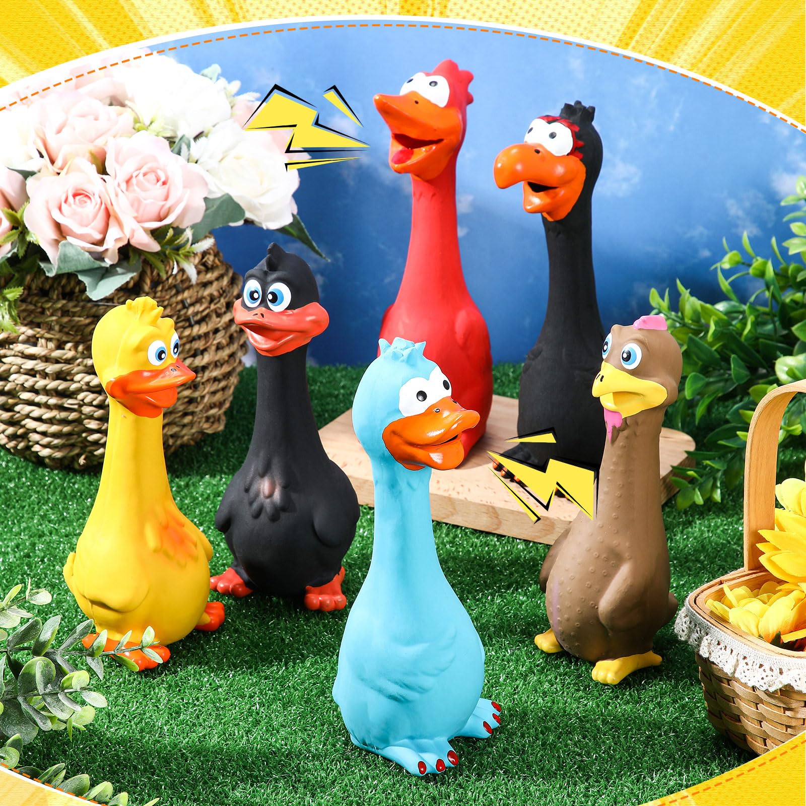 Lot de 6 jouets couineurs en latex pour chien de 17,8 à 20,3 cm - Jouet à mâcher en forme de canard qui crie - Bâton debout pour chiot et animal de compagnie de petite et moyenne taille