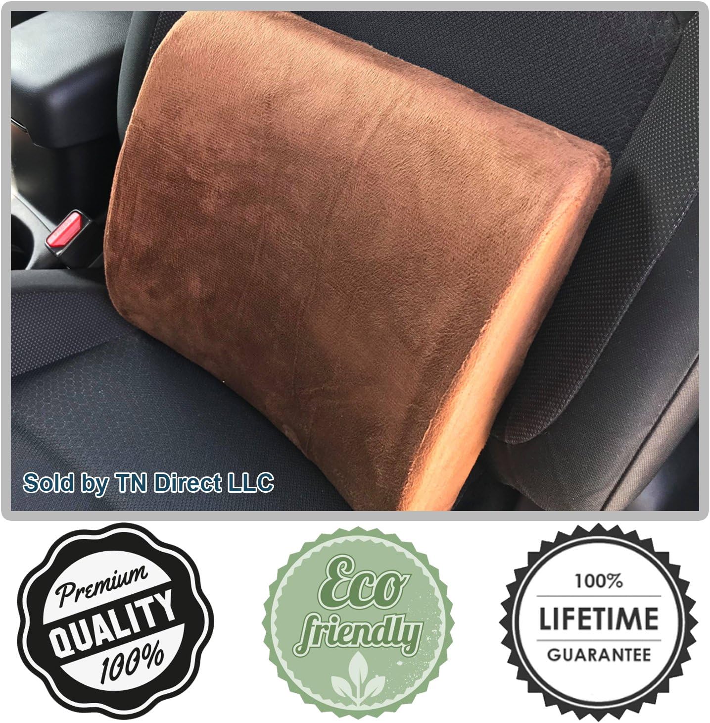ComfoBee Deluxe Lumbar Support 100% Pure Memory Foam Pillow Back Cushion for Lower Back Pain Relief - Ideal Back Pillow for Office Chair, Car Seat, Recliner - Brown Color <3