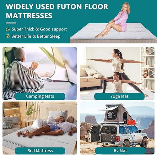 Miniatura 6 de SUNYRISY Colchón de futón japonés plegable y portátil, tapete de tatami para dormir, colchoneta enrollable para tumbona de invitados, individual,