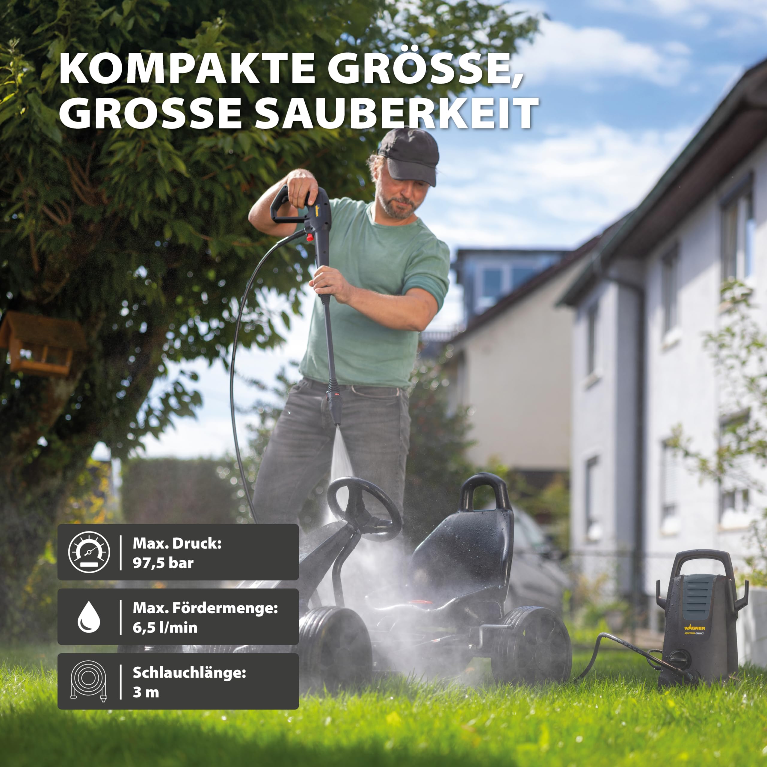 WAGNER AQUASTORM COMPACT - Kompakter Hochdruckreiniger für eine mühelose Reinigung: Mobil, handlich und schnell einsatzbereit für spontane Reinigungen
