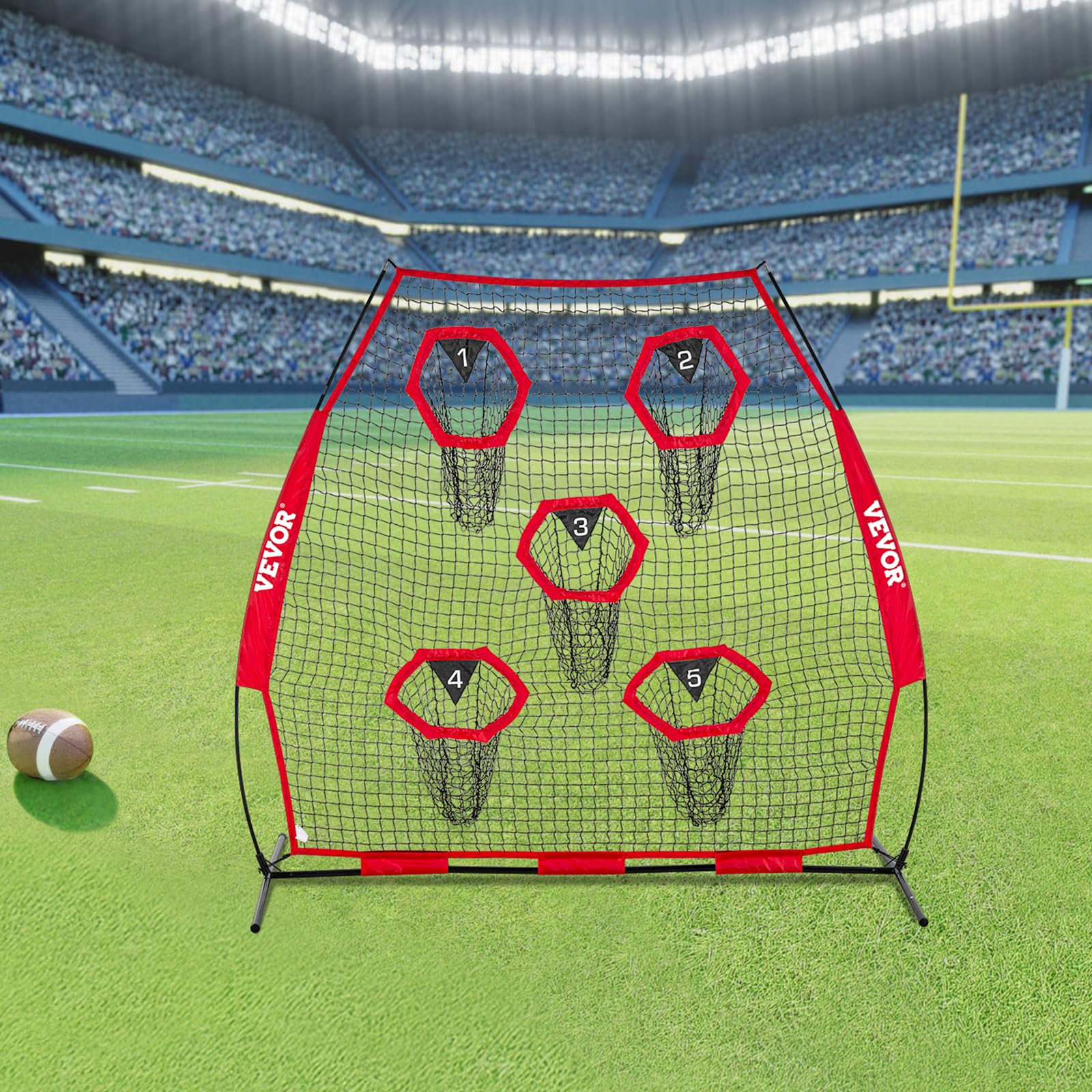 VEVOR Filet de lancement pour entraîneur de football de 2,1 x 2,1 m, filet d'entraînement avec 5 poches pour cible, filet sans nœuds avec sangles et étui de transport portable, améliore la précision
