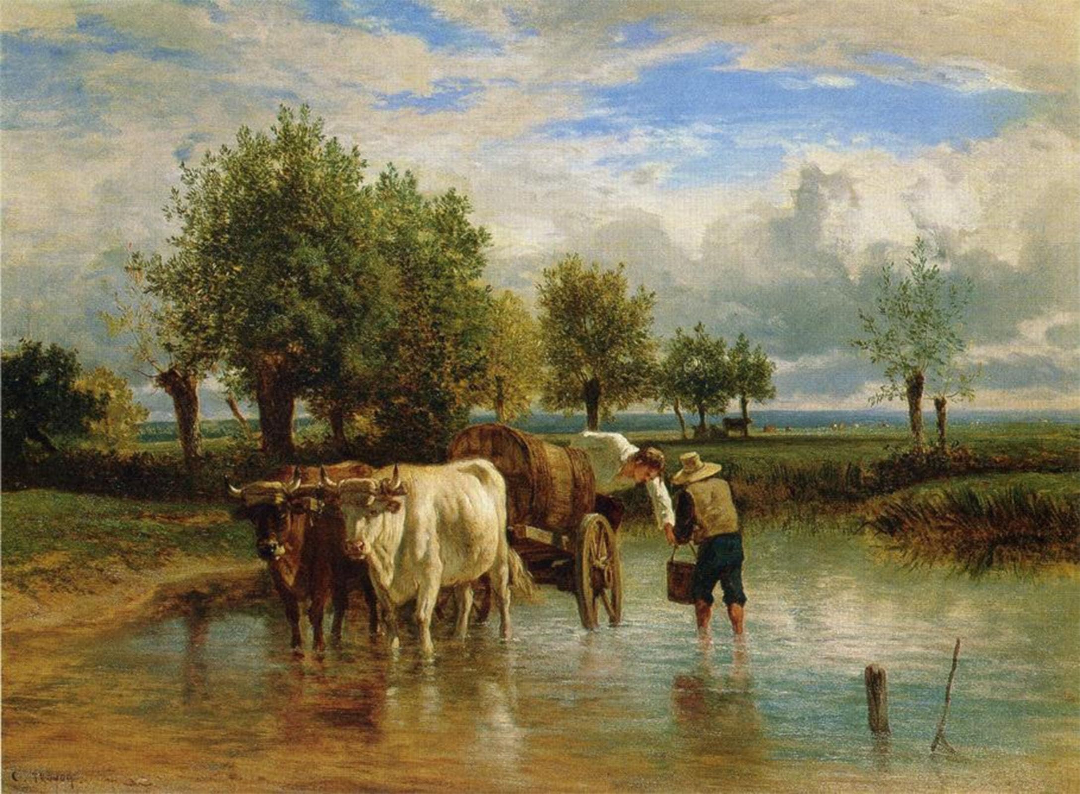 ARTXLXXBN Famous Painting Art Wall Decor Abstract Art Picture Water Carriers Troyon Animal Pictures for Home Decor 60x90cm