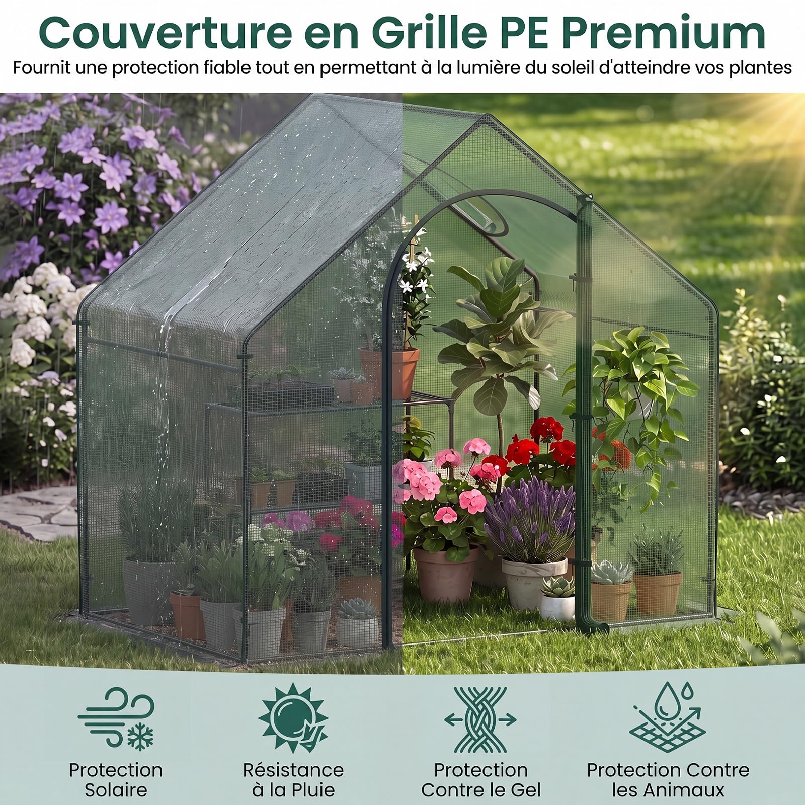 GYMAX Serre de Jardin 183 x 99 x 166 cm, Mini Serre en Tissu PE