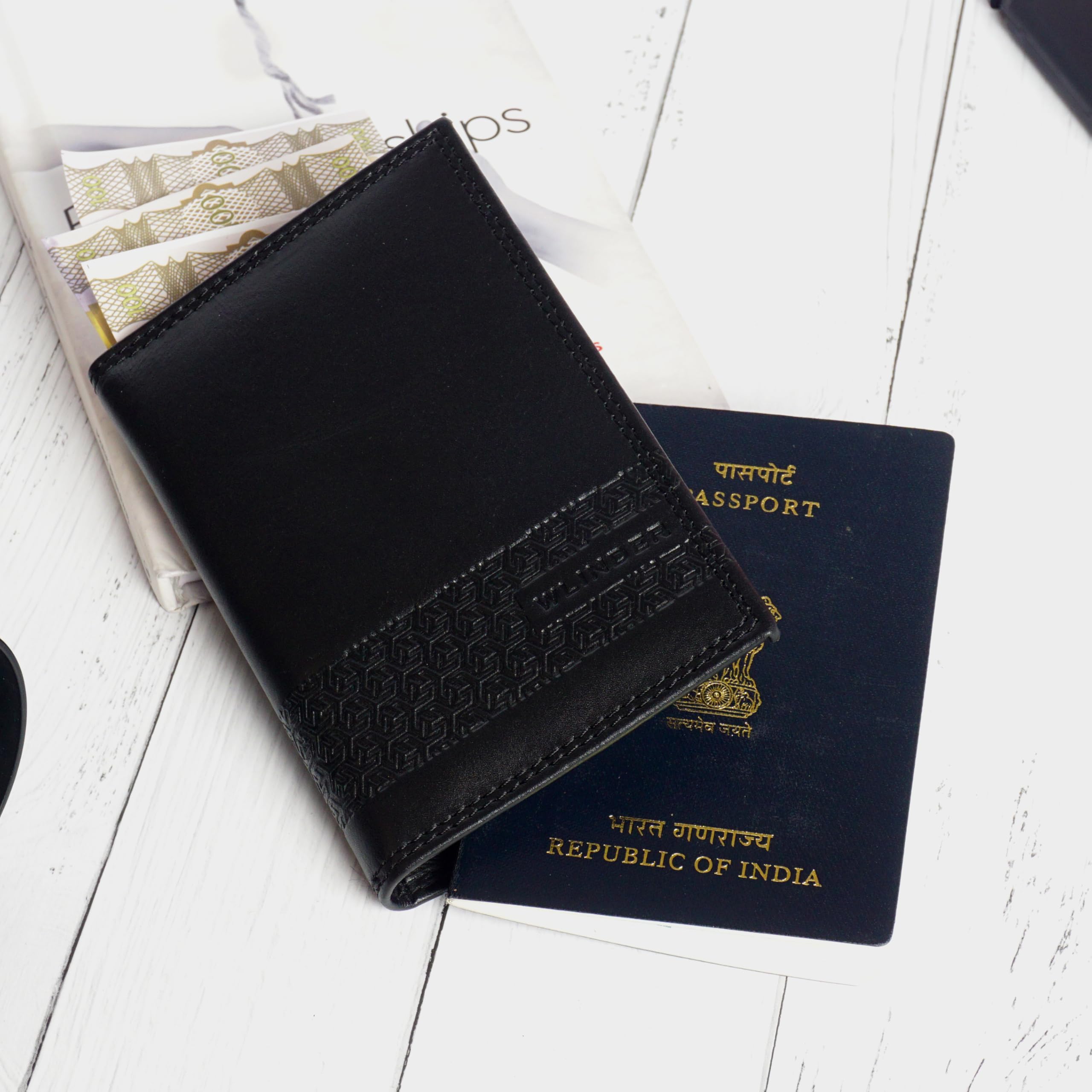 Funda de piel auténtica para pasaporte, elegante y duradera, soporte para pasaporte para hombres con múltiples ranuras para tarjetas y protección RFID (negro), Negro obsidiana, Elegante