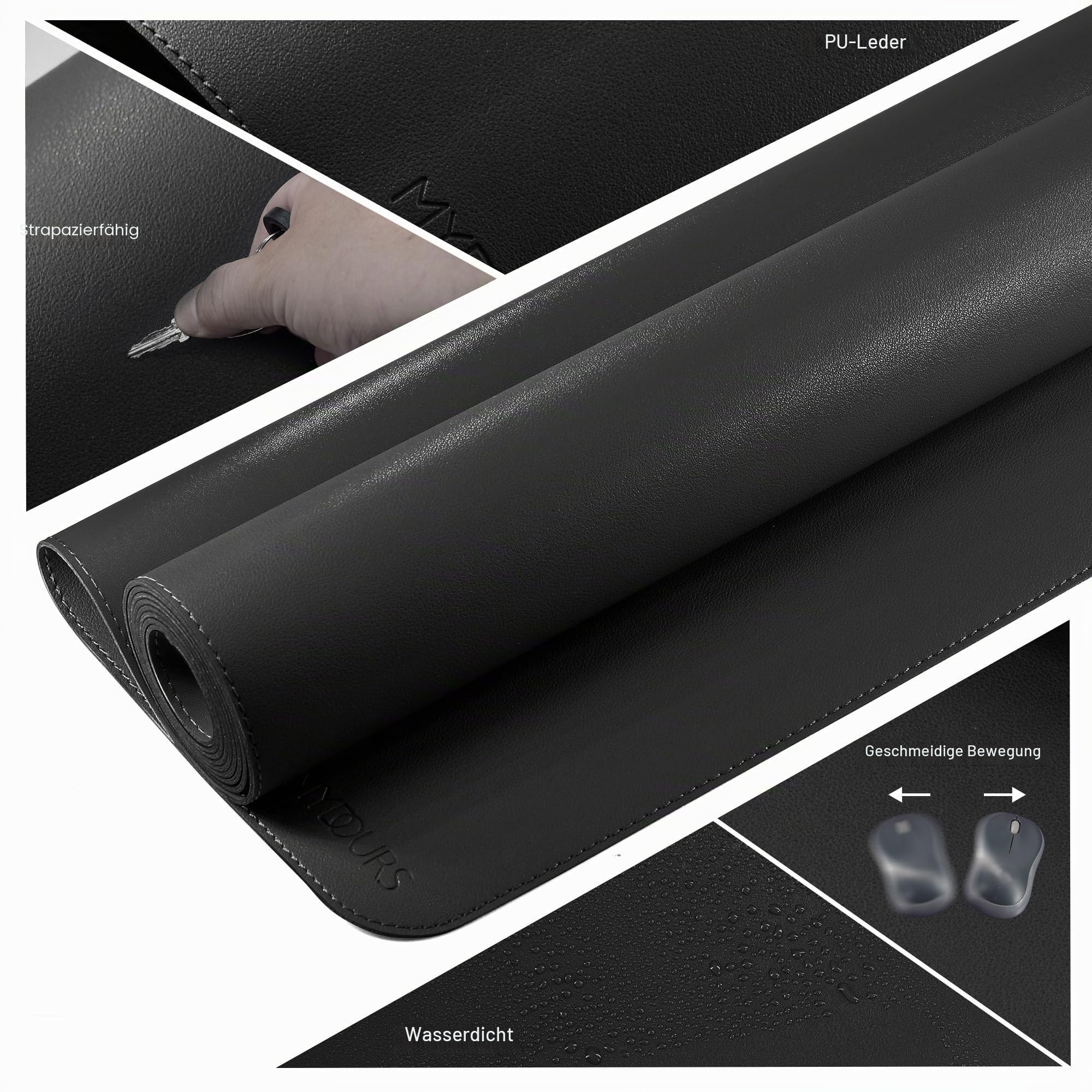 Mydours XXL-Mauspad, 120 x 70 cm, doppelseitige Schreibtischunterlage aus PU-Leder, Gaming-/Laptop-Matte, geeignet zum Schutz von Schreibtischen im Büro und zu Hause (schwarz)