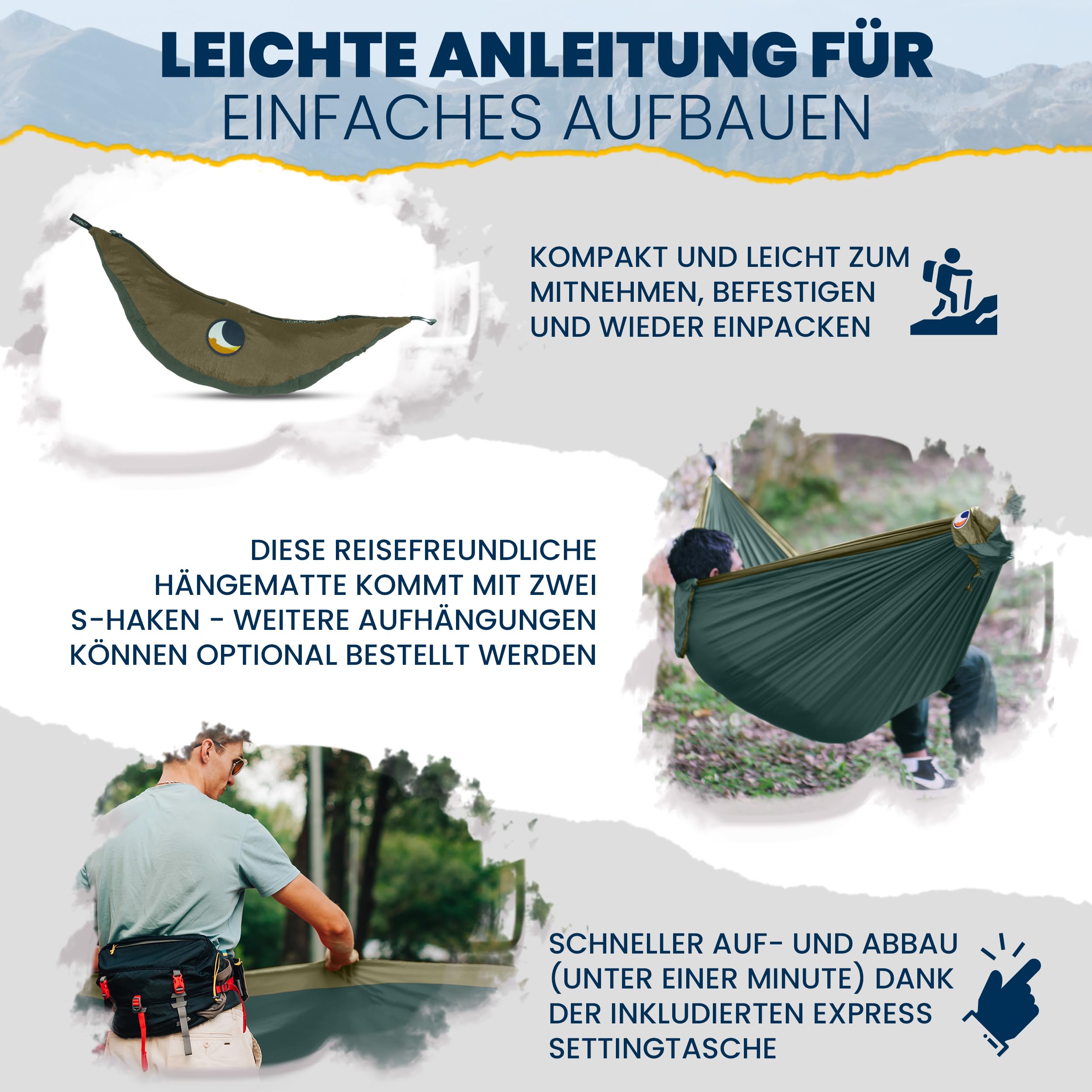 Ticket to the Moon Original per 1-2 Persone, commercio equo & fatta a mano, leggera VERDE SCURO/VERDE MILITARE per viaggiare, il campeggio e l'uso quotidiano, XL 3.2*2m, 600g, nylon paracadute in seta