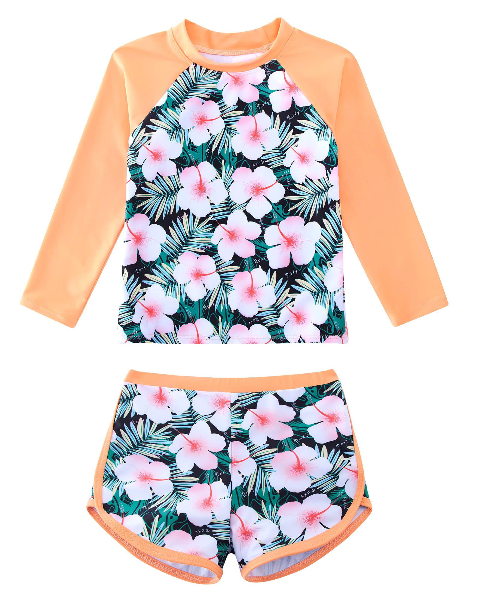 TUONROAD Girls 2 Pieces Rash Guard Swimsuit Long Sleeve Tankini for 4-10Y