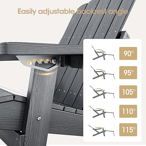 Miniatura 4 de Silla Adirondack plegable con respaldo ajustable con otomana y 2 portavasos, silla Adirondack HIPS resistente a la intemperie, silla para hoguera al