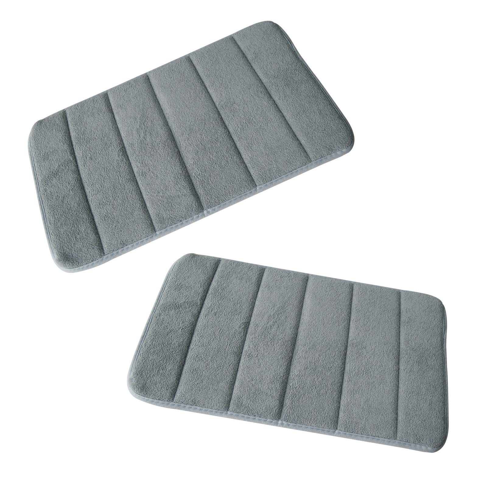 Xerhnan Memory Foam Bath Mat Set - Non Slip, Absorbent, Soft Bath Rug Set - Fast Drying Washable Bath Mat - Size 17” x 24” (2, Grey)