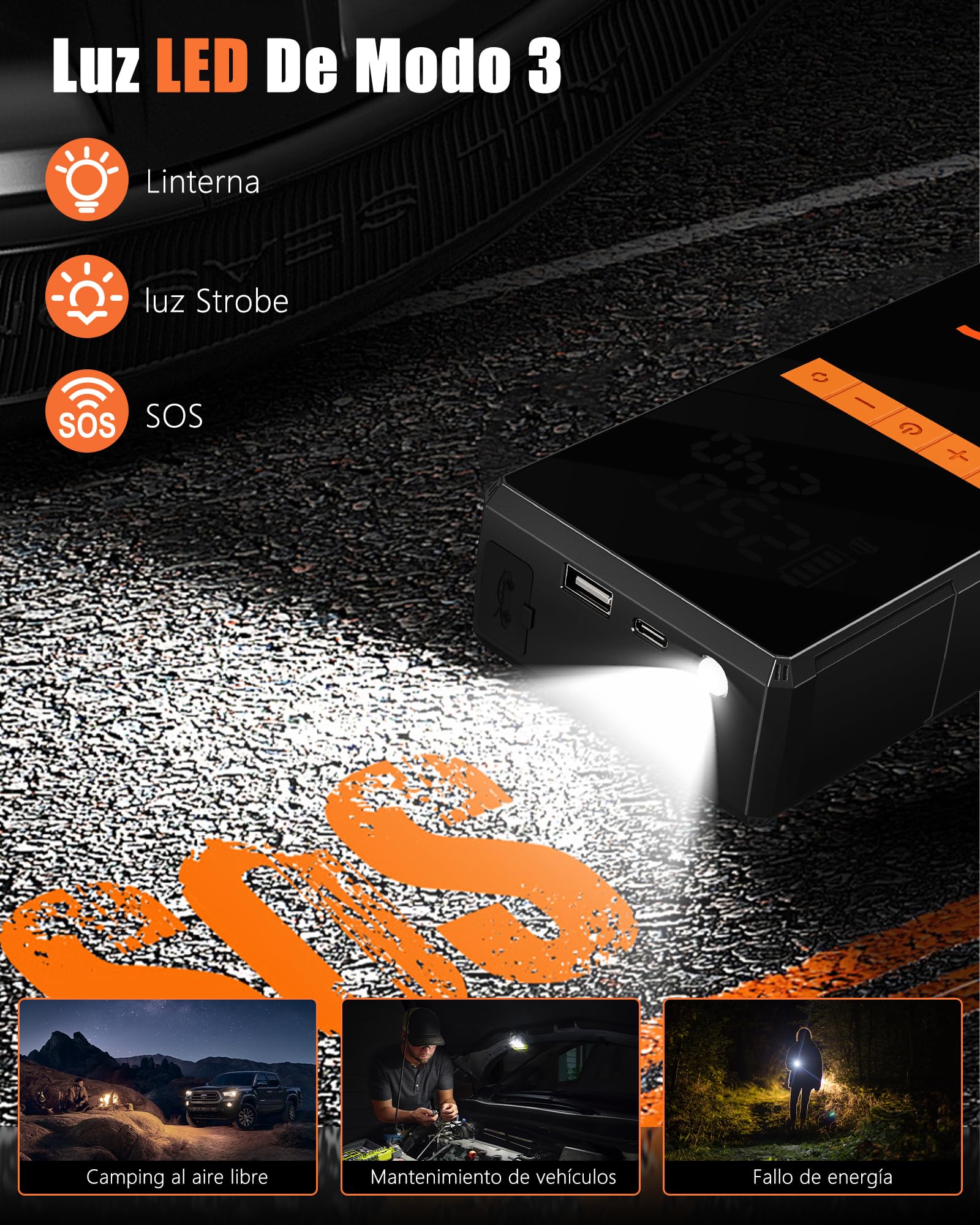 4000A Arrancador de Baterias de Coche con Compresor 150 PSI, Arrancador de Coches Portatil 12V (hasta 10L Gasolina/5L Diesel), Arrancador Bateria Moto con Pantalla LED, LED, USB-C, Bolso de Mano