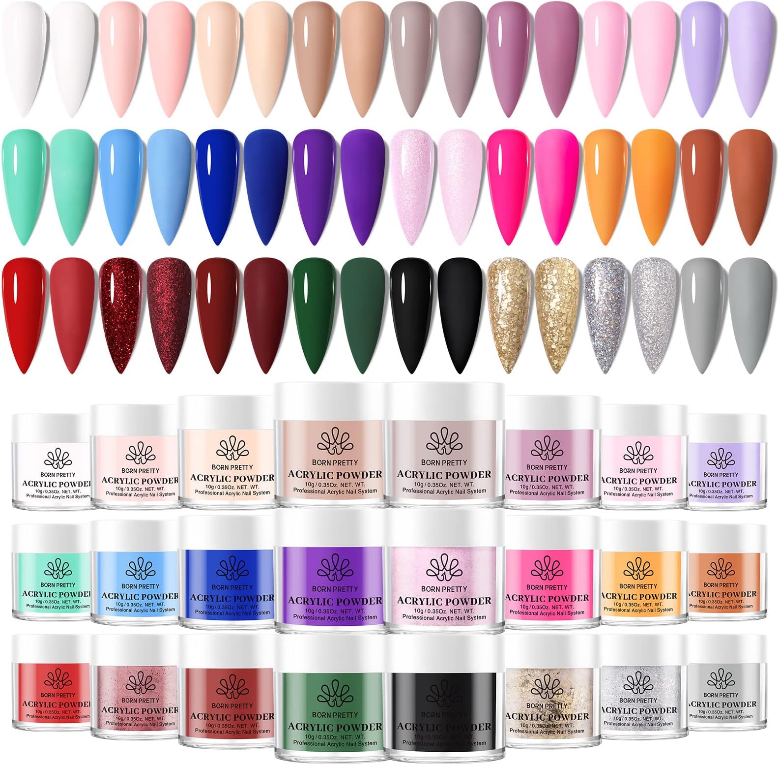 Acrylic Powder Set-24 Colors Acrylic Nail Powder Set All Seasons Colors Pigmented Powders for French Nail Extension Valentines Day Gifts for Women Home DIY & Salon No Lamp Needed