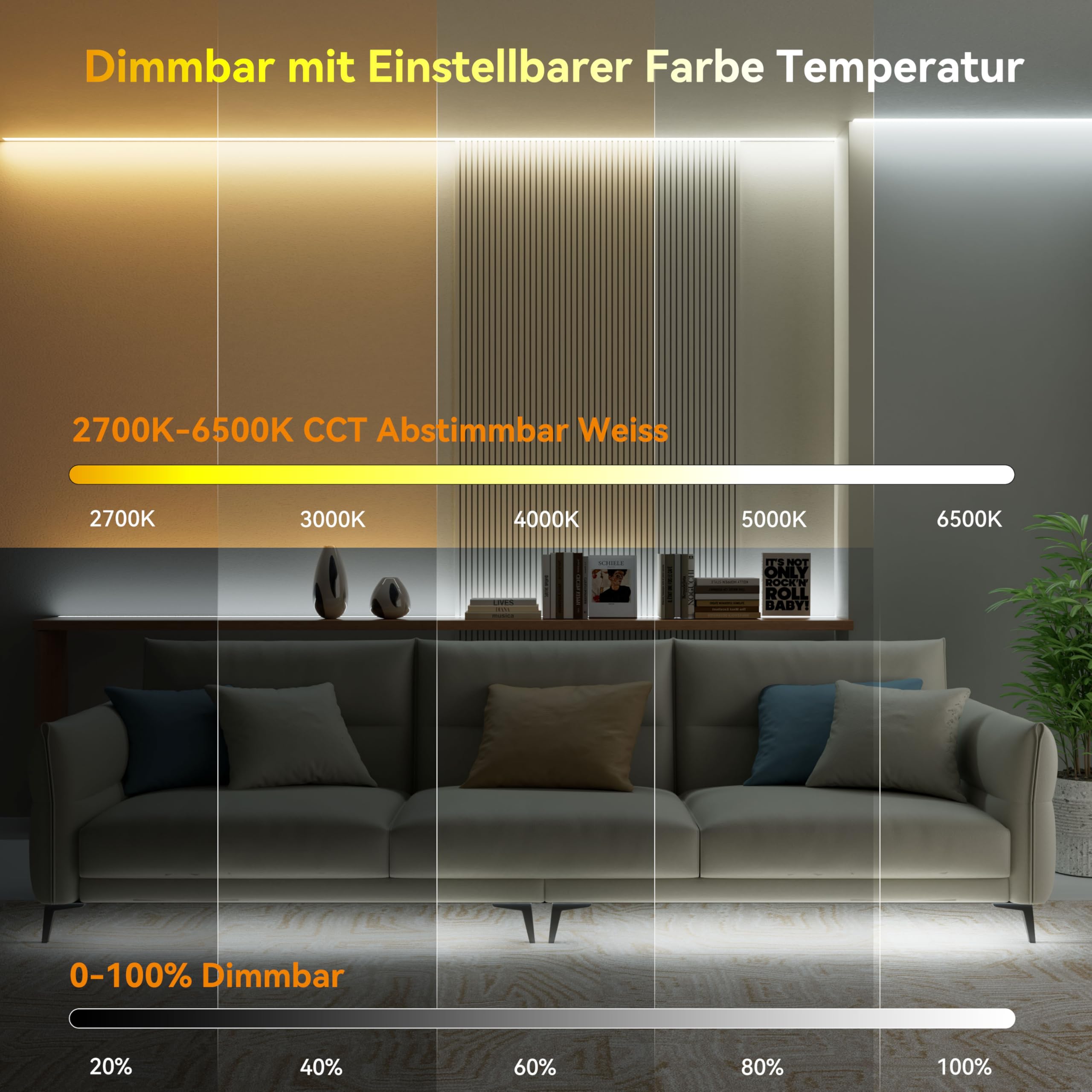 PAUTIX COB LED Streifen CCT LED Strip 10M,Abstimmbarer Weiß 2700K-6500K Smart LED Band Kit,Flexibles Dimmbar 24V LED Leiste Kompatibel mit Alexa/Google Assistent für DIY Zuhause Beleuchtung Decor