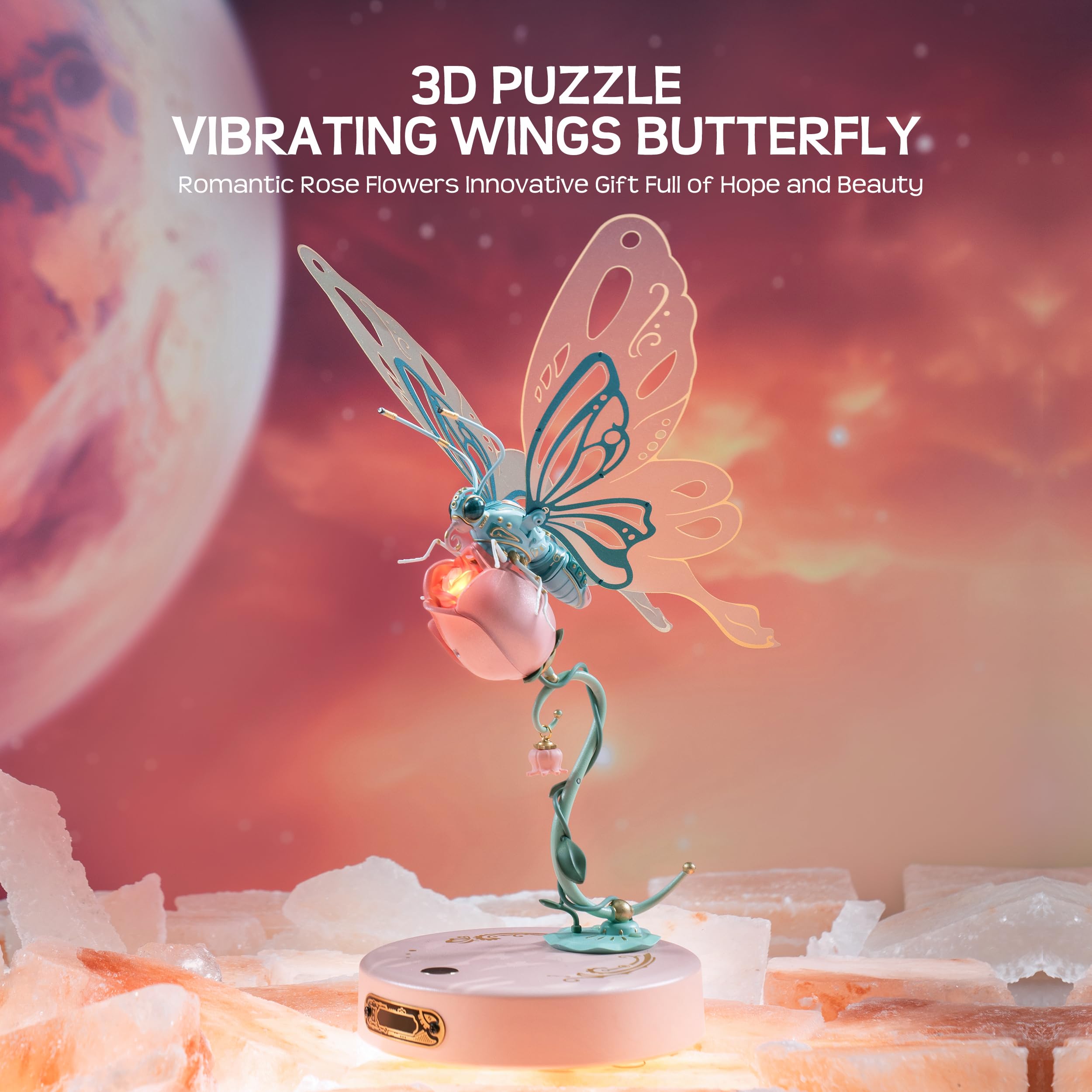 RoWood 3D Mechanical Butterfly Puzzle for Adults, Pink, 79 Pieces